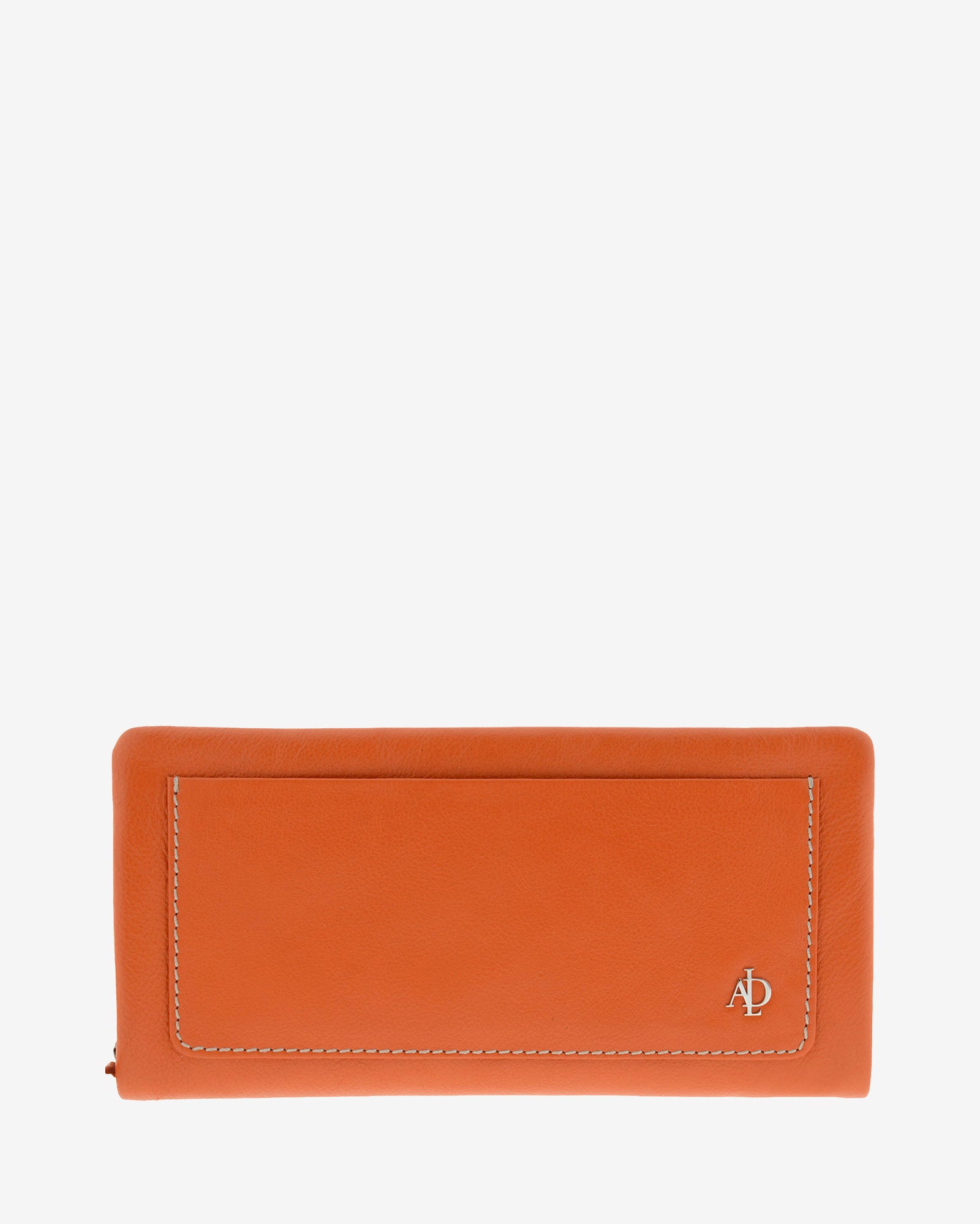 Cartera de piel napa naranja con compartimento exterior y cierre de cremallera, vista frontal, 4225-9