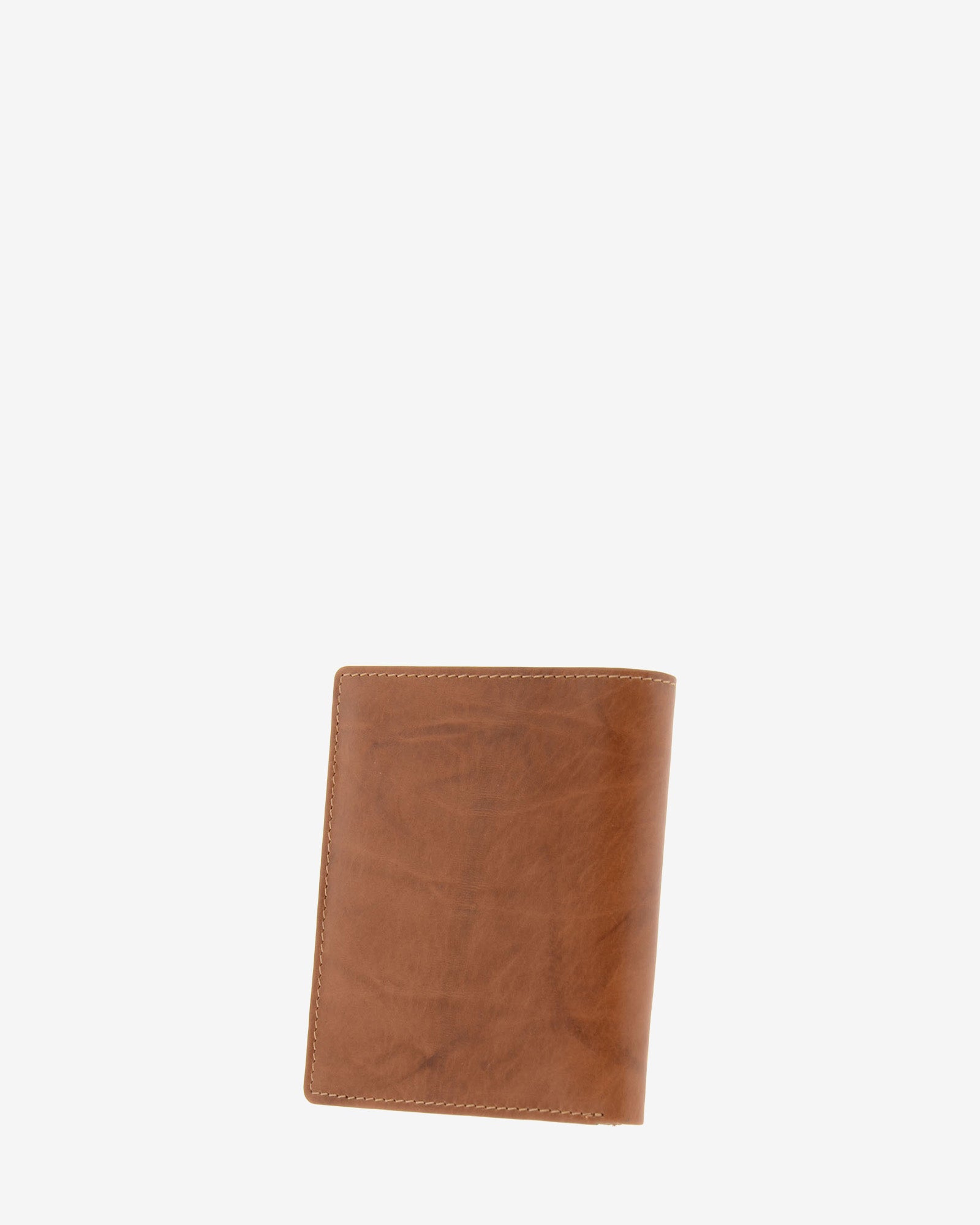 Parte trasera de cartera de piel natural color cuero con pespunte perimetral y superficie lisa, ref. 1592-6
