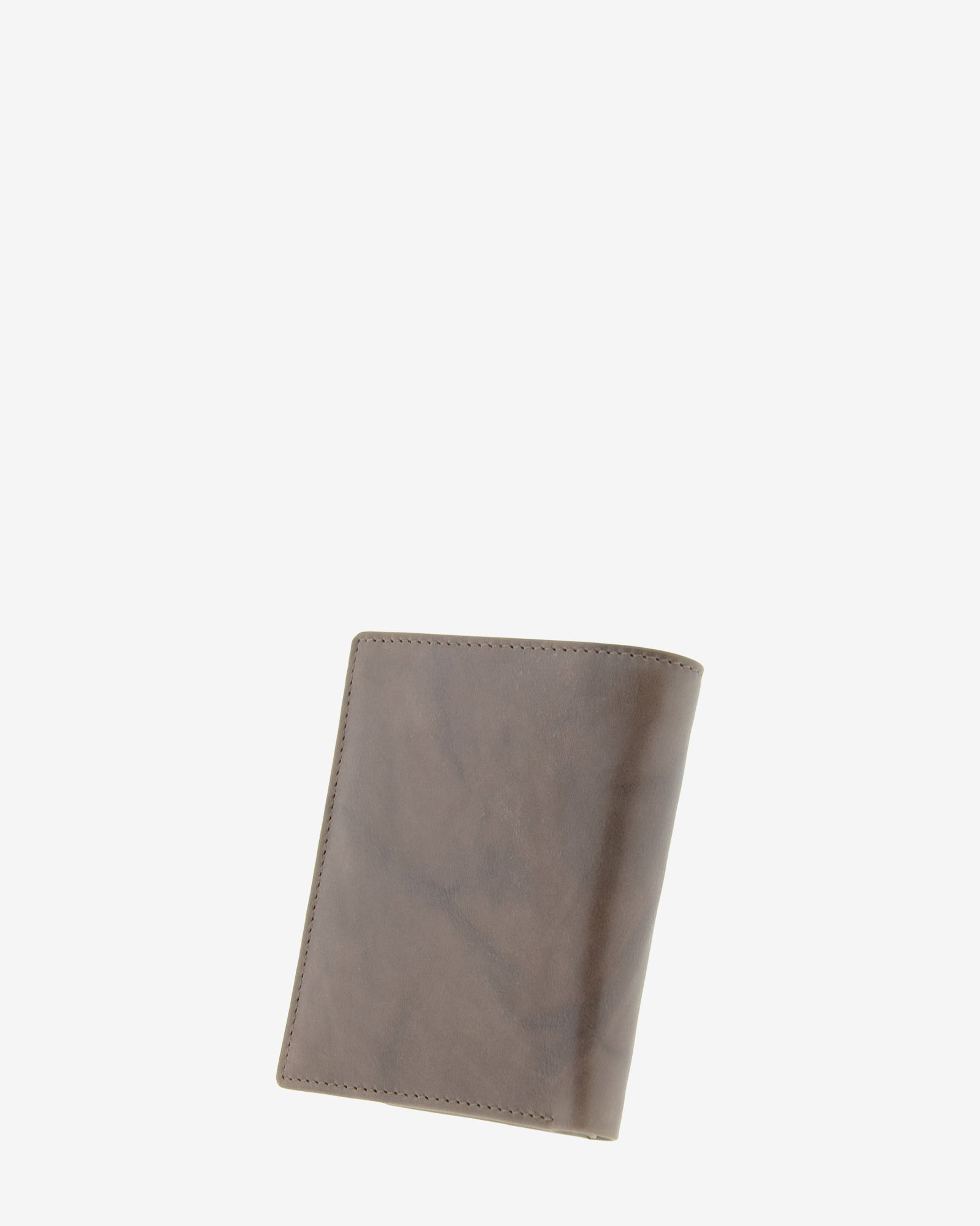 Parte trasera de cartera de piel natural color gris con pespunte perimetral y superficie lisa, ref. 1592-11