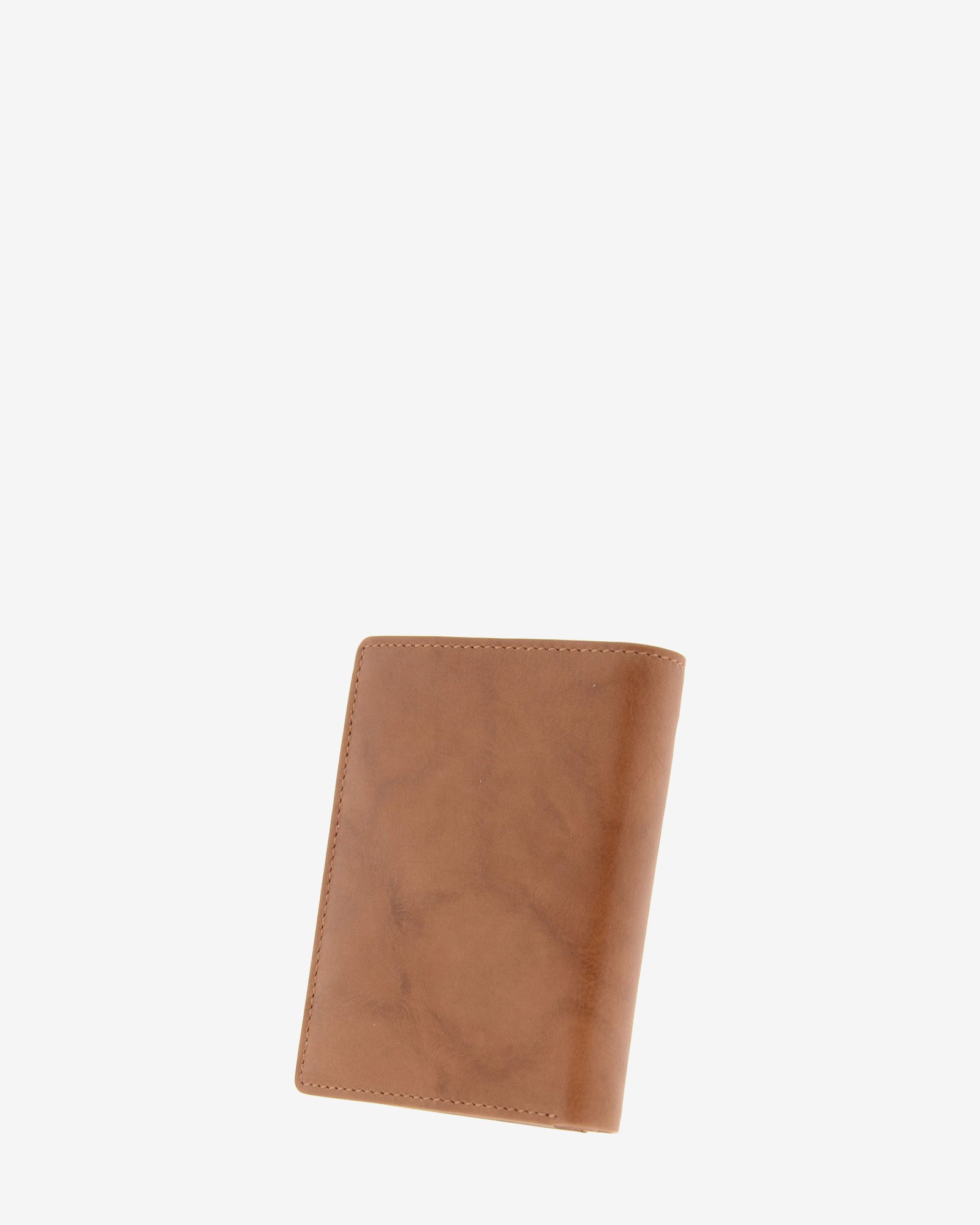Parte trasera de cartera de piel natural color cuero con pespunte perimetral y acabado liso, ref. 1591-6