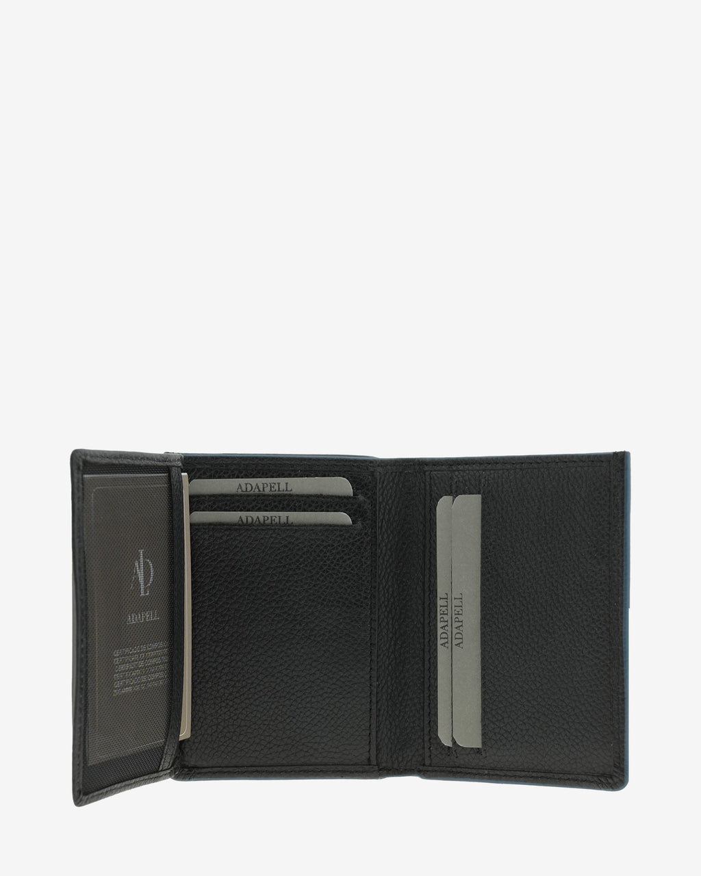 Cartera de piel negra con RFID abierta con ventana interior y ranuras para tarjetas, ref. 1660-1