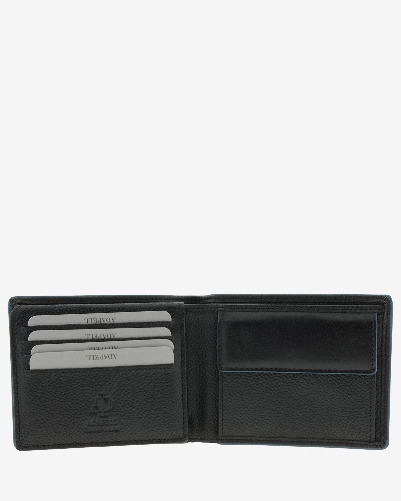 Cartera de piel negra con RFID abierta con monedero interior y 9 ranuras para tarjetas, ref. 1662-1