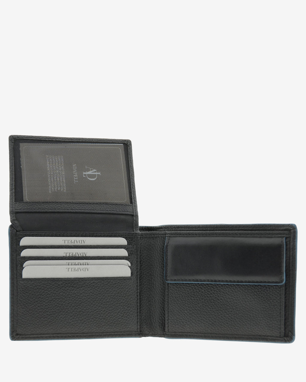Cartera de piel negra con RFID abierta con ventana interior, monedero y ranuras para tarjetas, ref. 1662-1