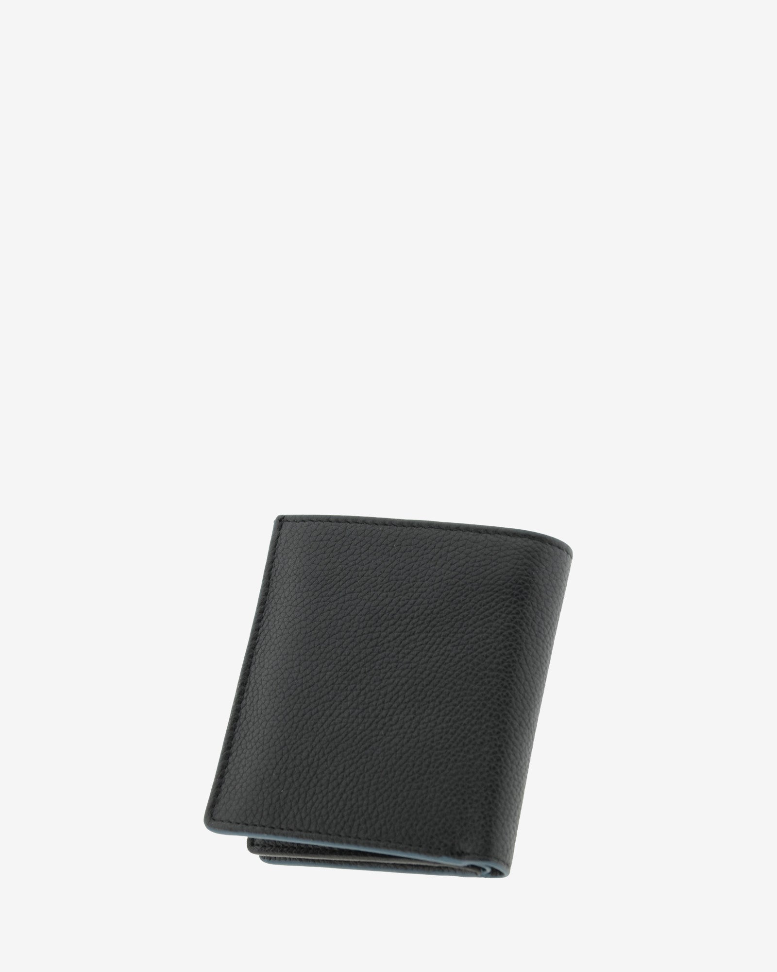 Cartera de piel negra con RFID y monedero cerrada en ángulo, vista trasera, ref. 1661-1