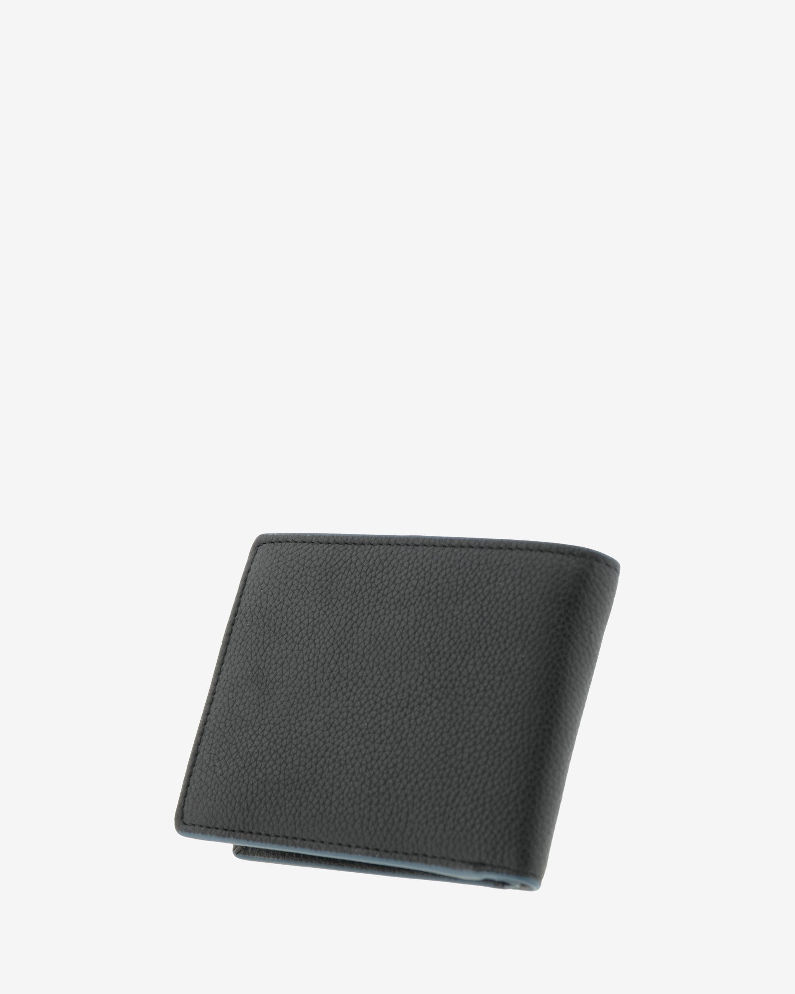 Cartera de piel negra con RFID y monedero cerrada en ángulo, vista trasera, ref. 1662-1