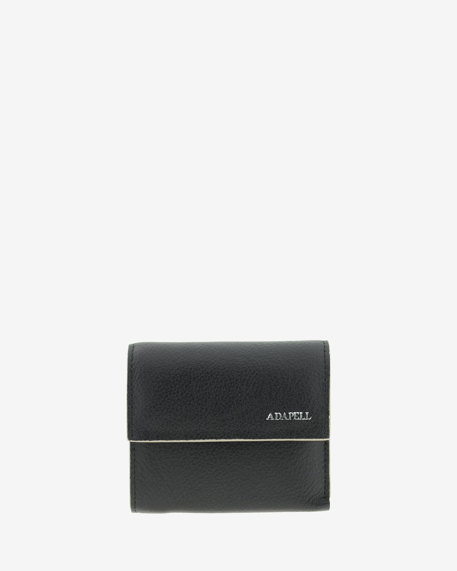 Cartera de piel auténtica ref. 8080-1 en color negro, de medida pequeña y compacta, con protección de tarjetas RFID de la colección Essenza, vista frontal 