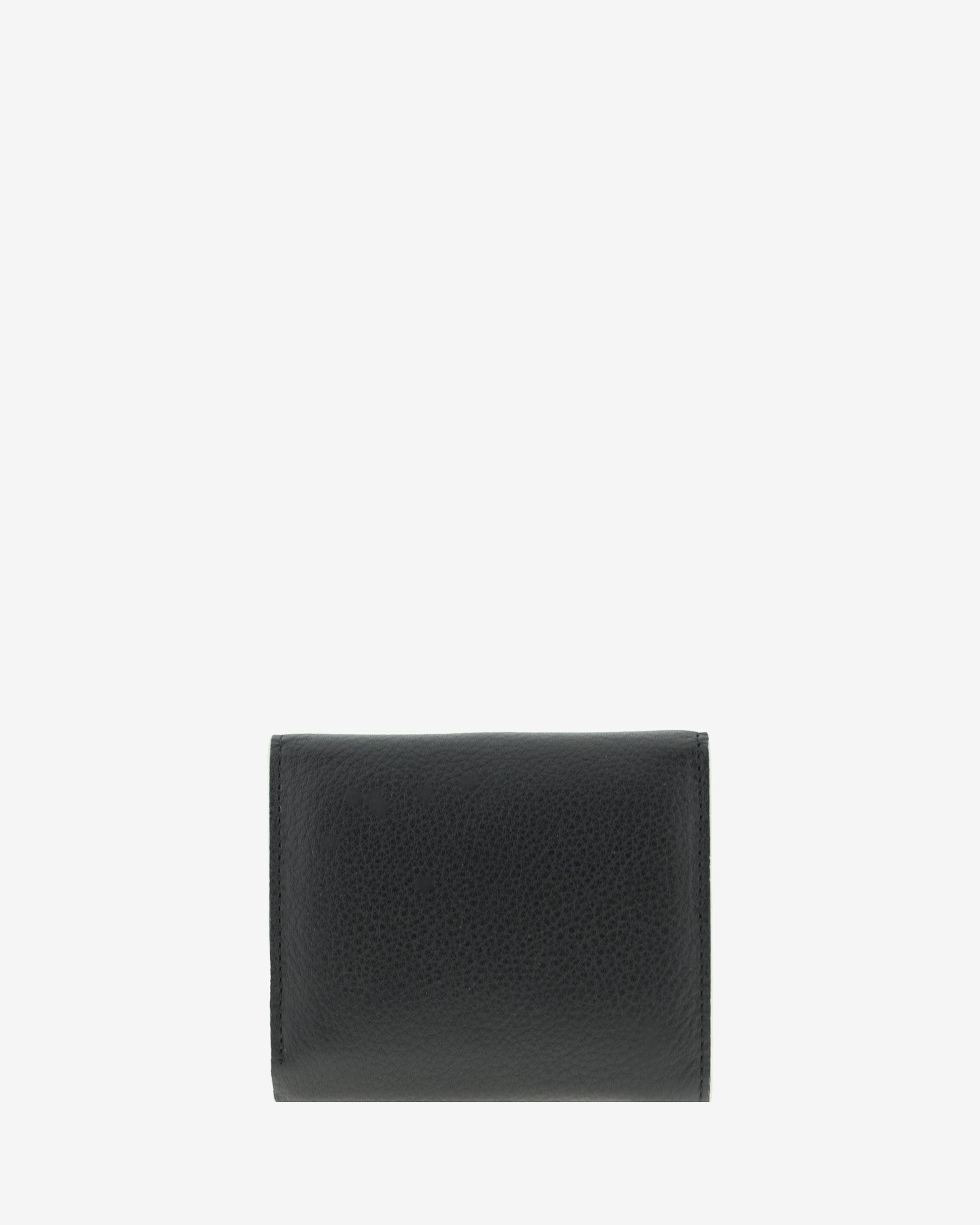 Cartera de piel auténtica ref. 8080-1 en color negro, de medida pequeña y compacta, con protección de tarjetas RFID de la colección Essenza, vista trasera lisa