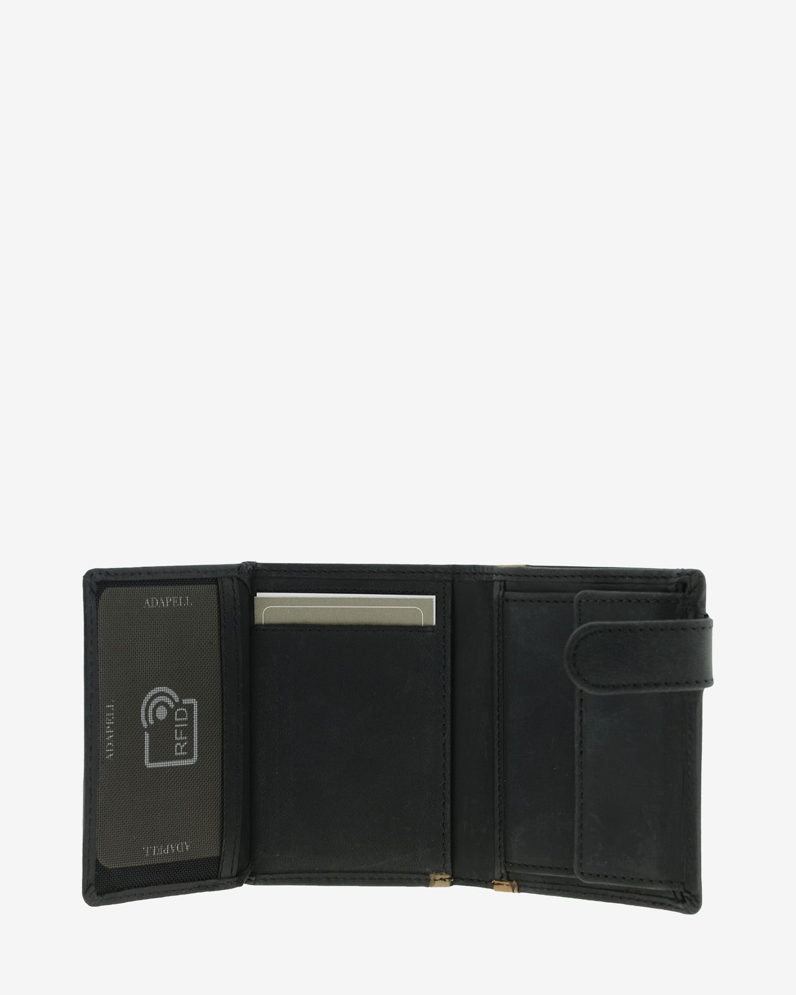Cartera de piel Oxford negra abierta con protección RFID, ranuras para tarjetas y monedero interior, ref. 1640-1