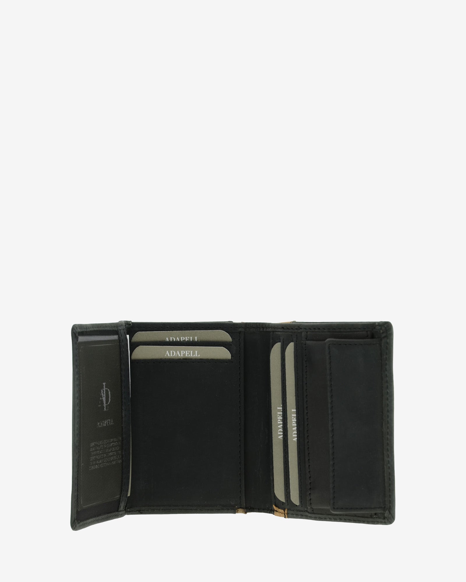 Cartera de piel Oxford negra abierta con protección RFID, seis ranuras para tarjetas y monedero interior, ref. 1641-1