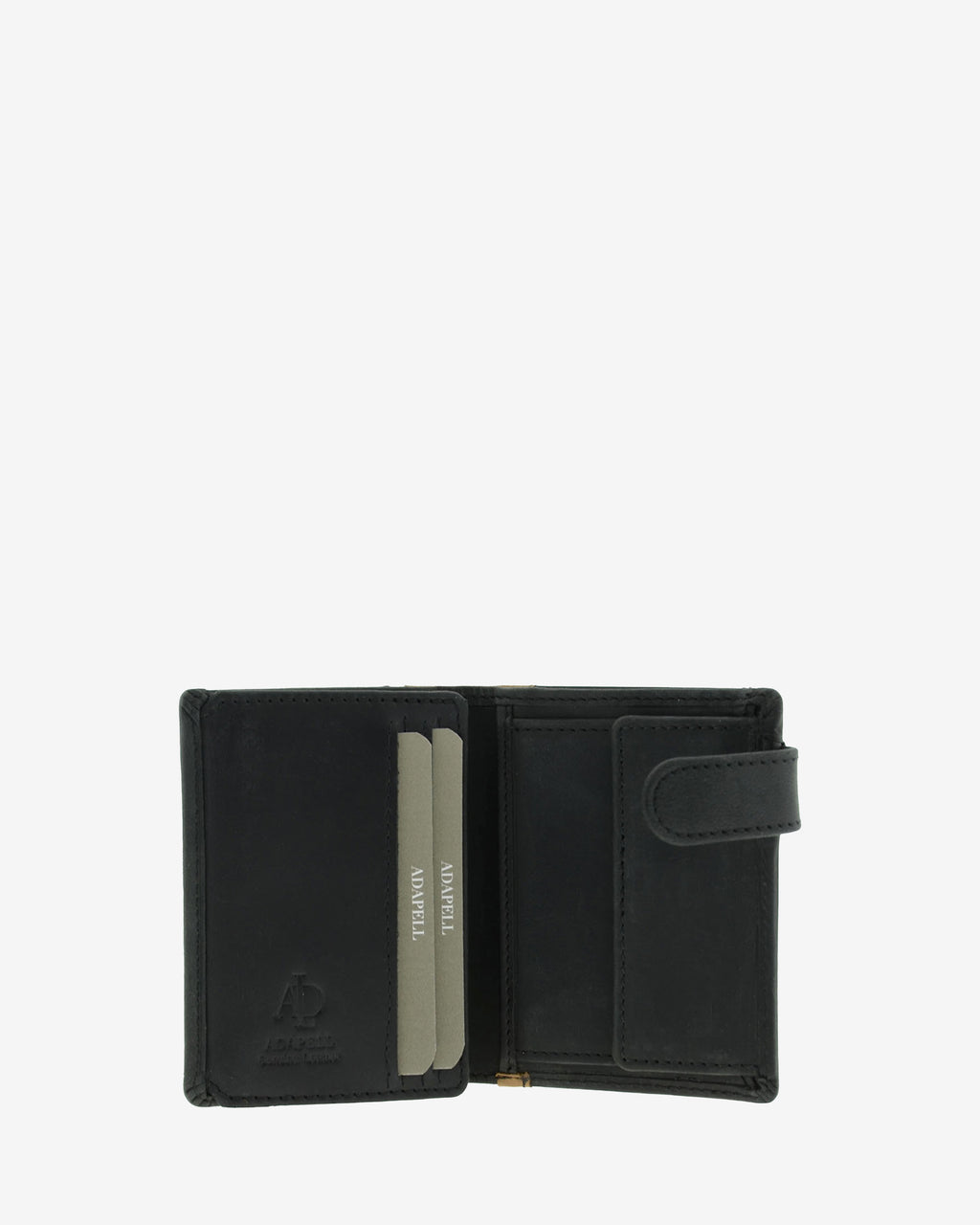 Cartera de piel Oxford negra abierta con ranuras para tarjetas y monedero interior, ref. 1640-1