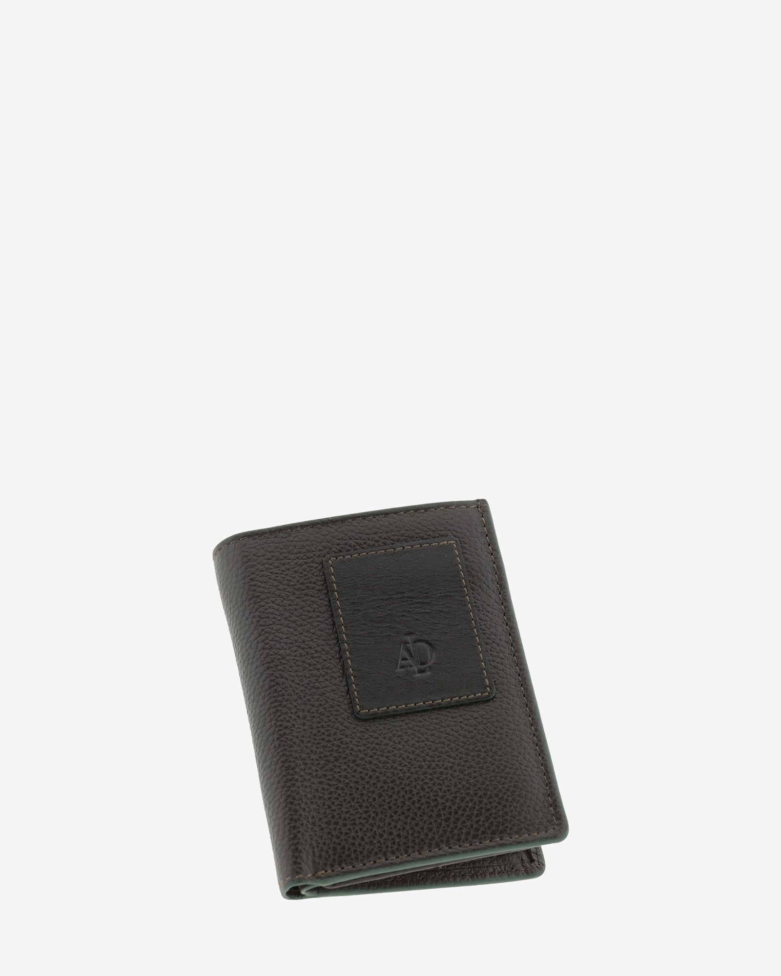 Cartera de piel marron con RFID cerrada en ángulo, vista frontal, ref. 1664-2