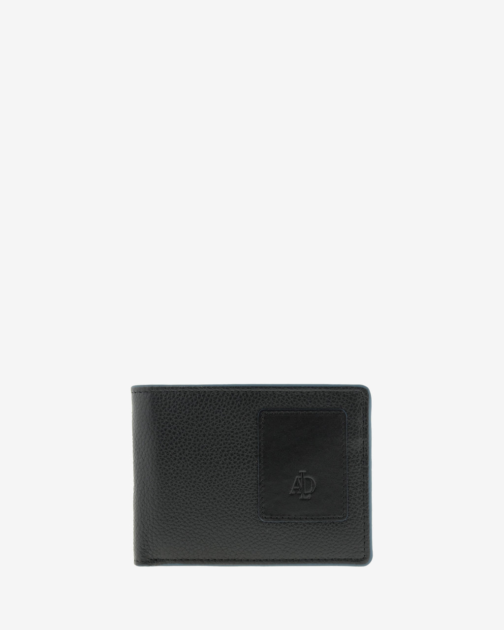 Cartera de piel negra con RFID, monedero y ranuras ocultas para tarjetas cerrada, vista frontal, ref. 1663-1
