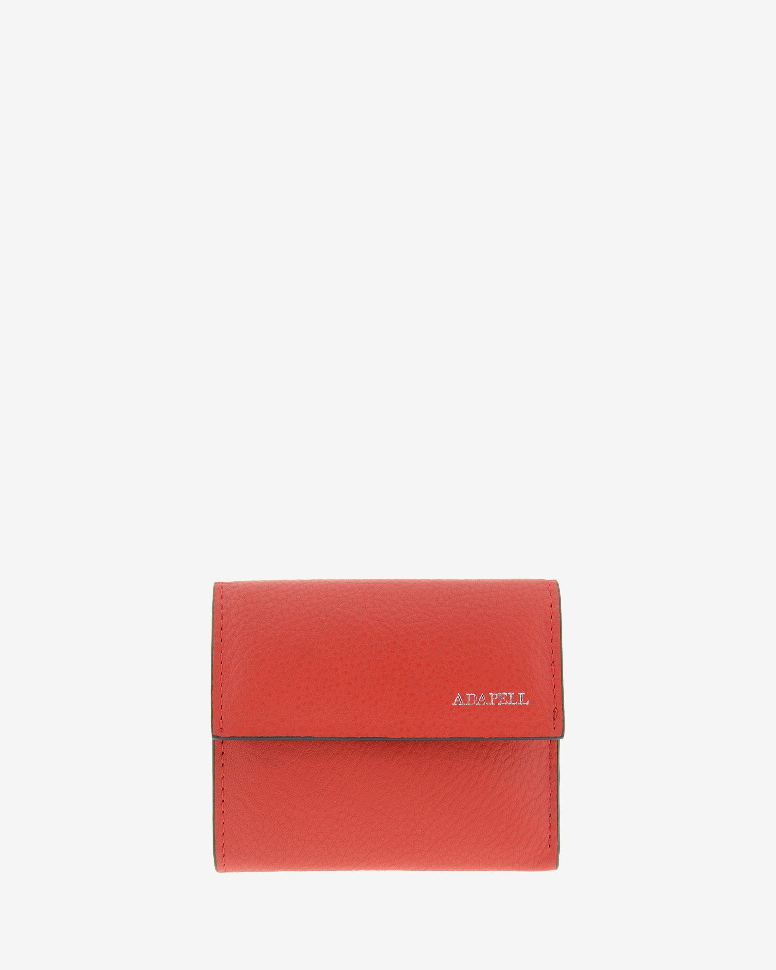 Cartera de piel auténtica ref. 8080-3 en color rojo y ribete negro, de medida pequeña y compacta, con protección de tarjetas RFID de la colección Essenza, vista frontal 