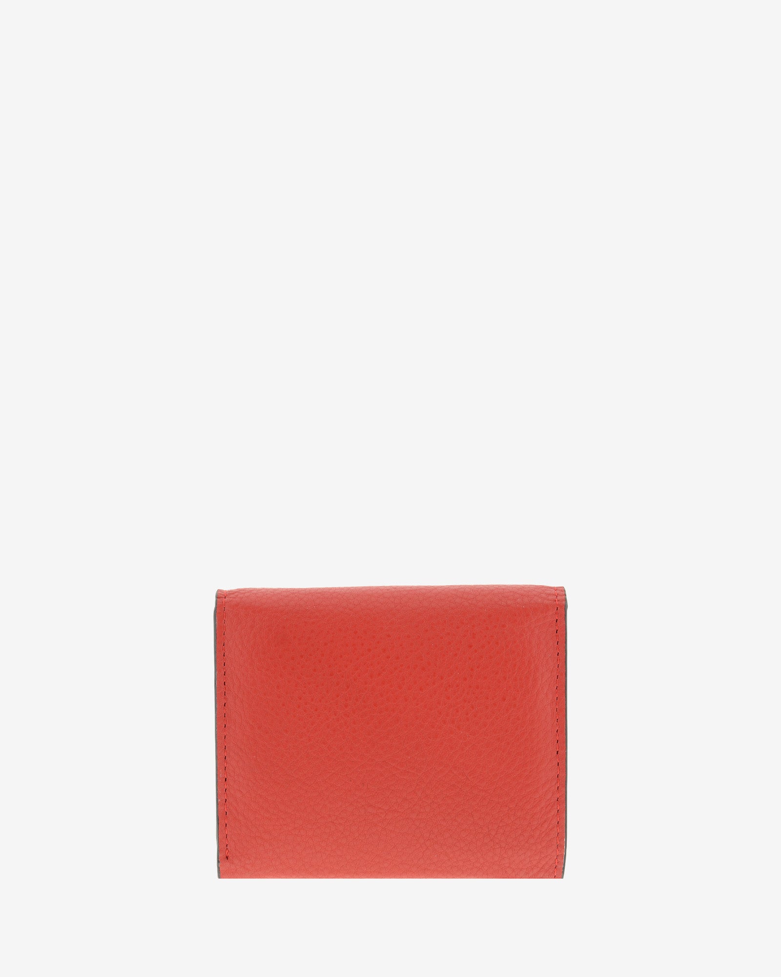 Cartera de piel auténtica ref. 8080-3 en color rojo y ribete negro, de medida pequeña y compacta, con protección de tarjetas RFID de la colección Essenza, vista trasera lisa