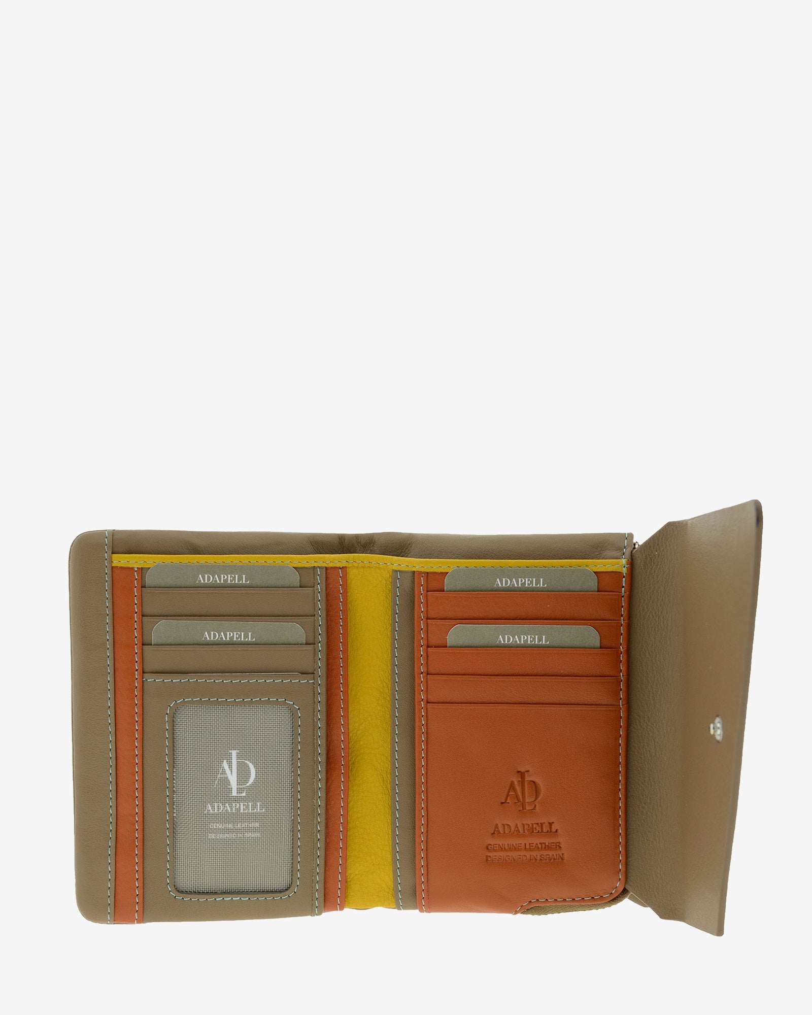 Cartera en piel napa topo abierta con ranuras para tarjetas y ventana ID, vista interior, 4226-12