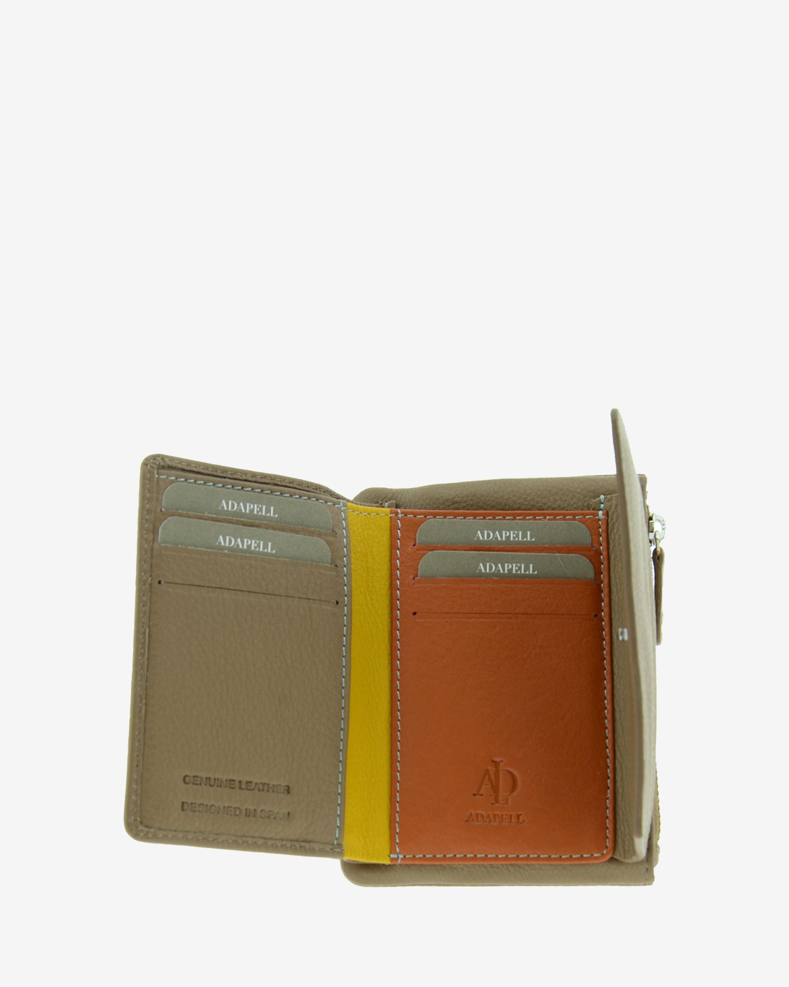 Cartera en piel napa topo abierta con 6 ranuras para tarjetas, vista interior, 4227-12