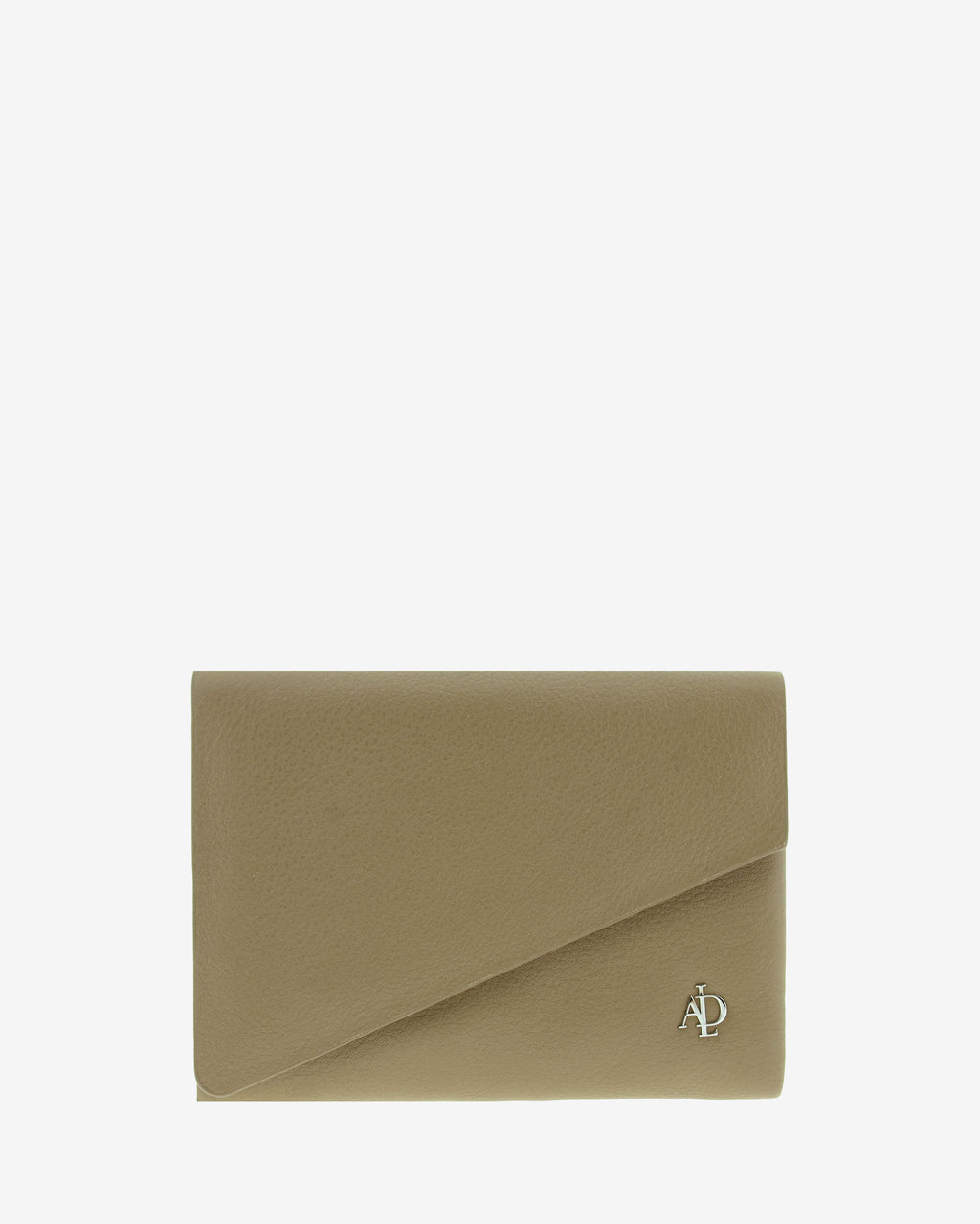 Cartera en piel napa topo con solapa asimétrica, vista frontal, 4226-12