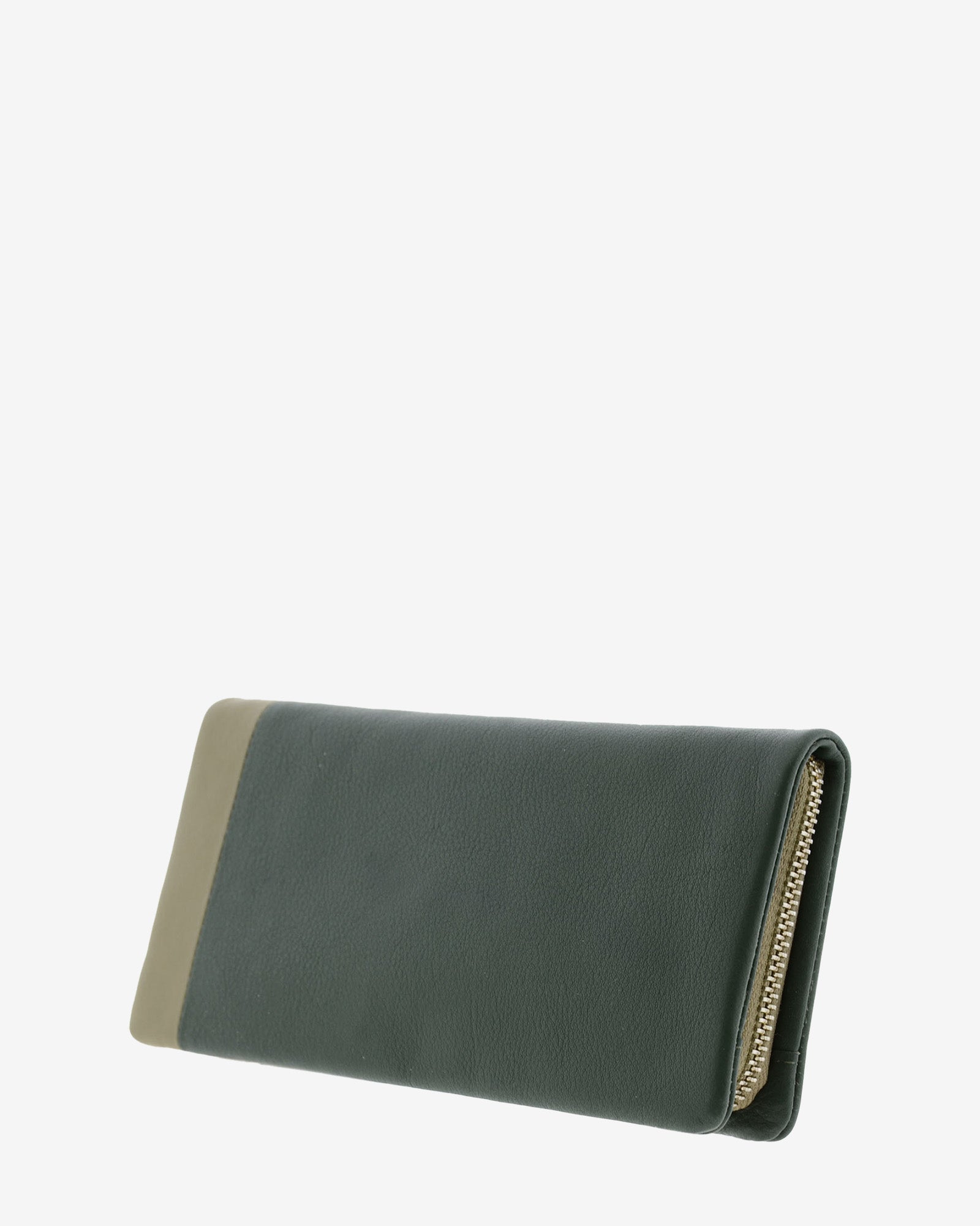 Cartera de piel napa verde bicolor, vista trasera tres cuartos 4211