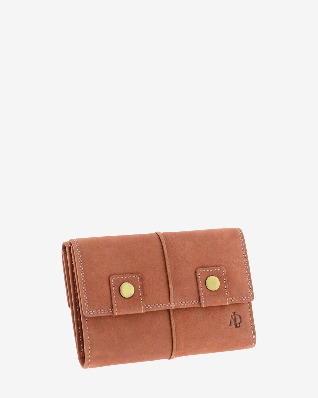 Cartera de piel de vacuno color teja con RFID, doble cierre frontal, pliegues laterales y logo Adapell, 4218-9.
