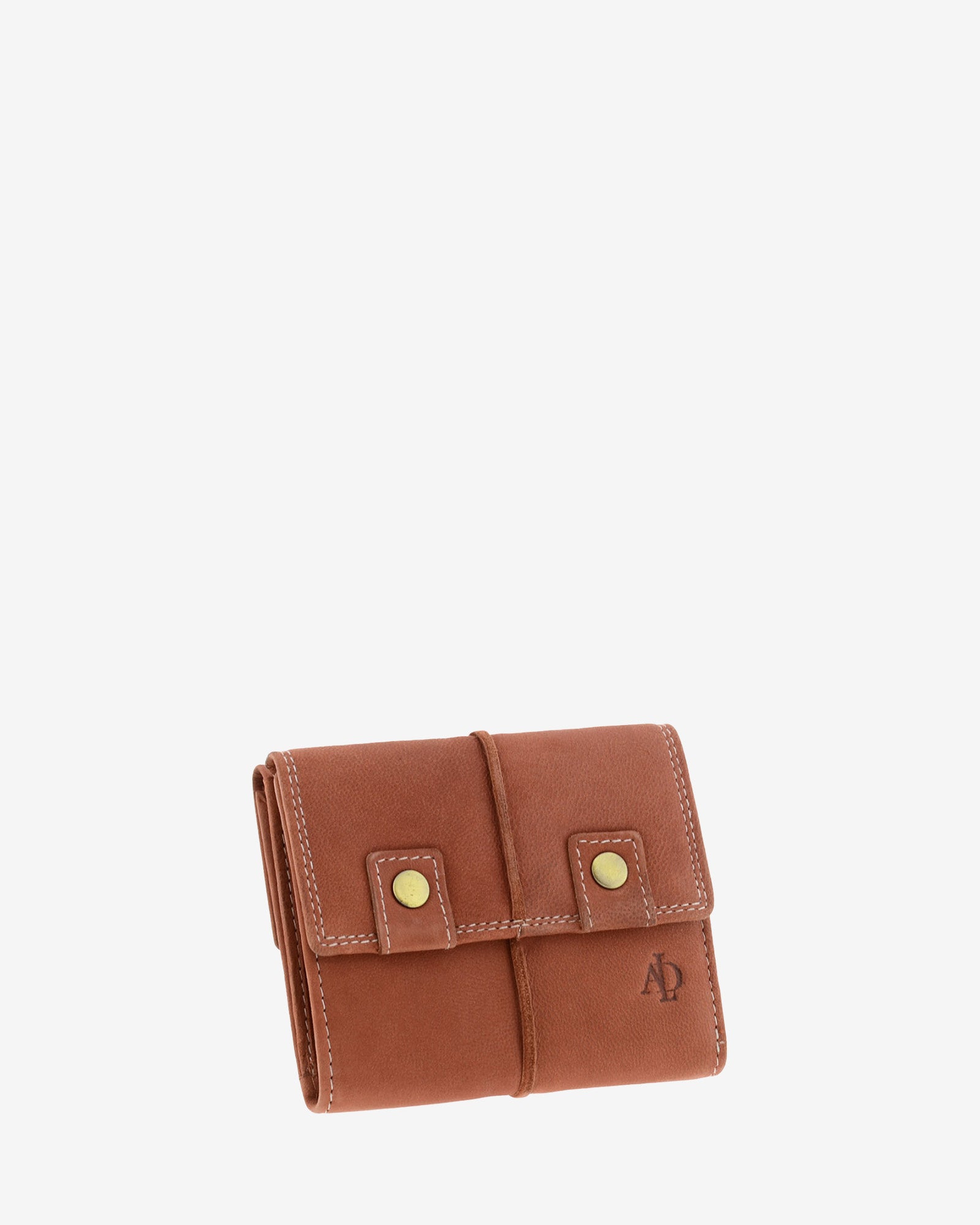 Cartera de piel de vacuno color teja con RFID, doble cierre frontal, pliegues laterales y logo Adapell, 4219-9.