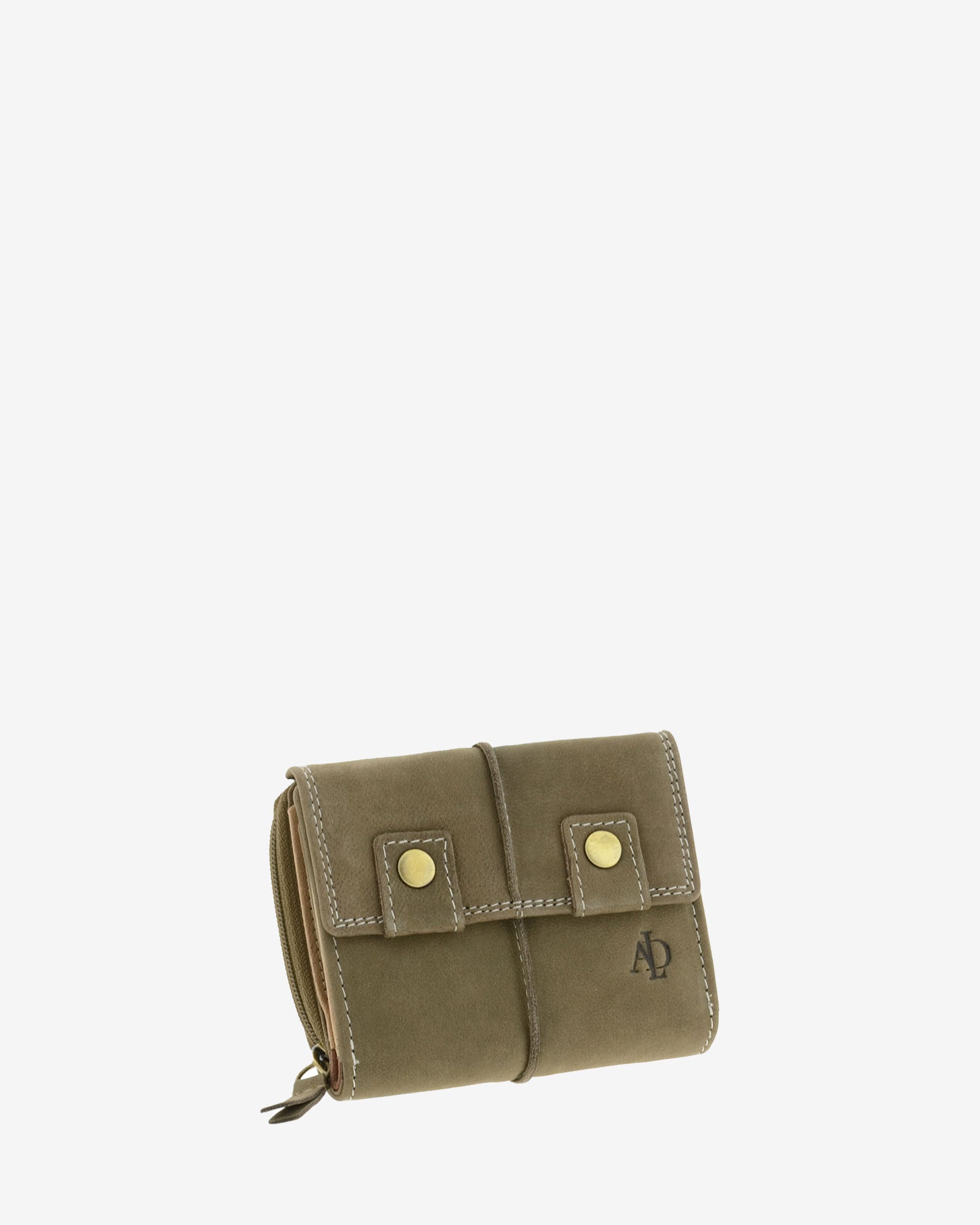 Cartera de piel de vacuno color topo con RFID, doble cierre frontal, cremallera exterior visible y logo Adapell, 4220-11.