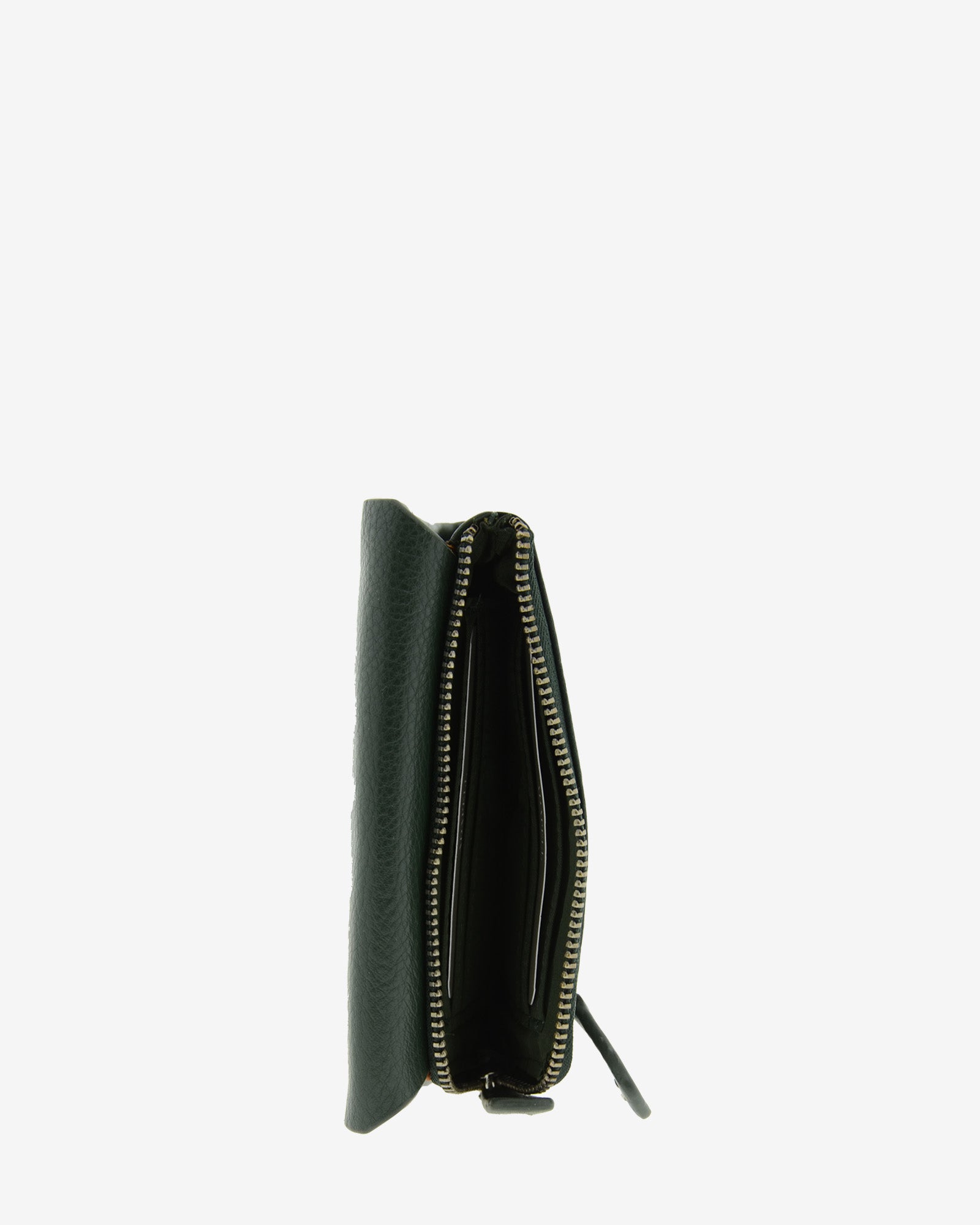 Cartera pequena de mujer en piel autentica de color verde con forma de sobre. Ref. 4236-5. Vista interior monedero