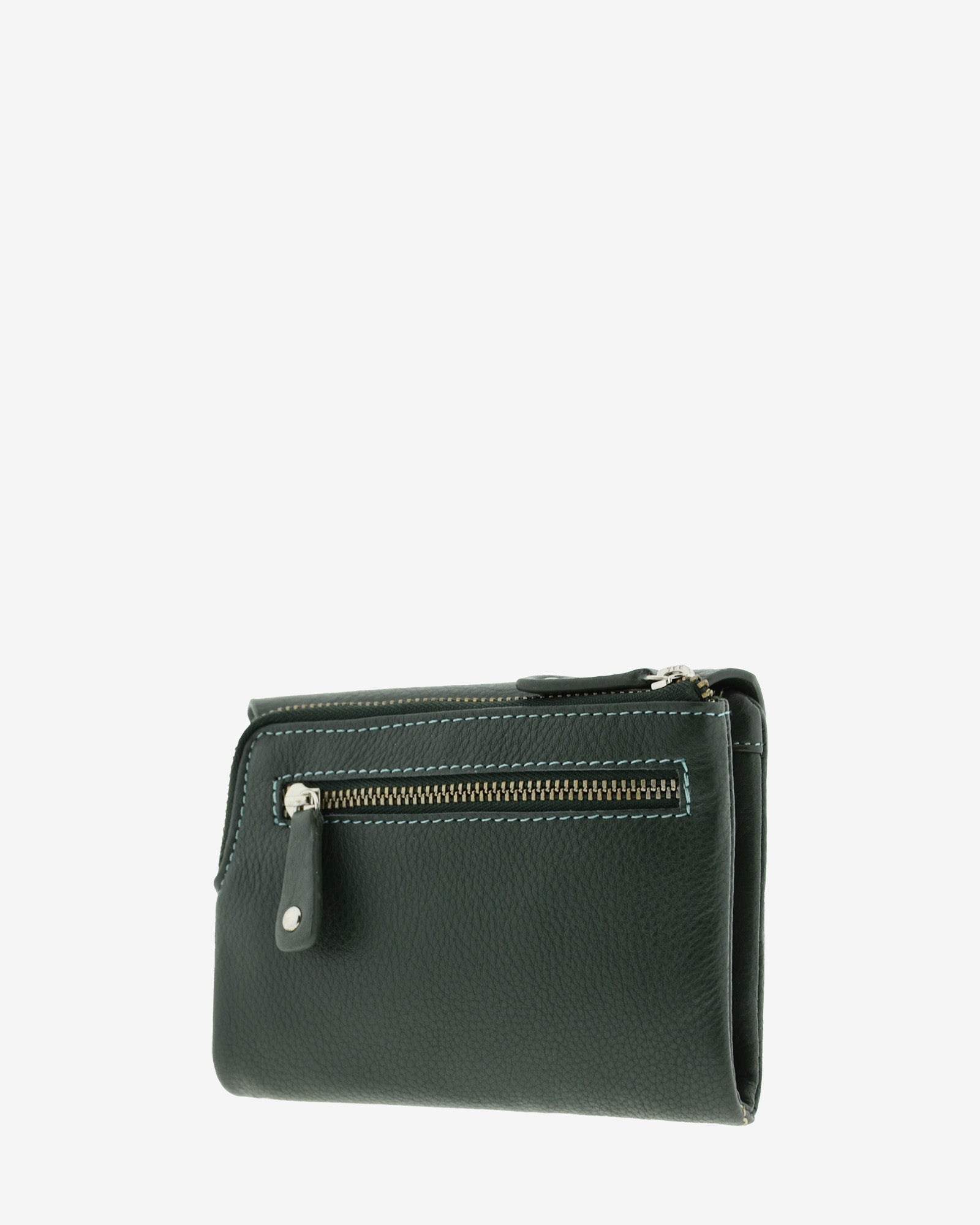 Cartera pequena de mujer en piel autentica de color verde con forma de sobre. Ref. 4236-5. Vista trasera