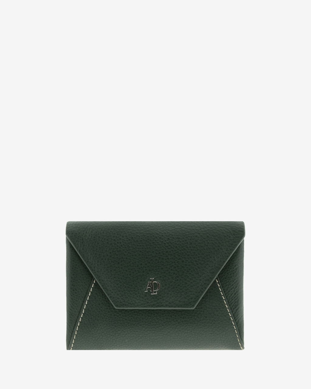 Cartera pequena de mujer en piel auténtica de color verde con forma de sobre. Ref. 4236-5. Vista frontal