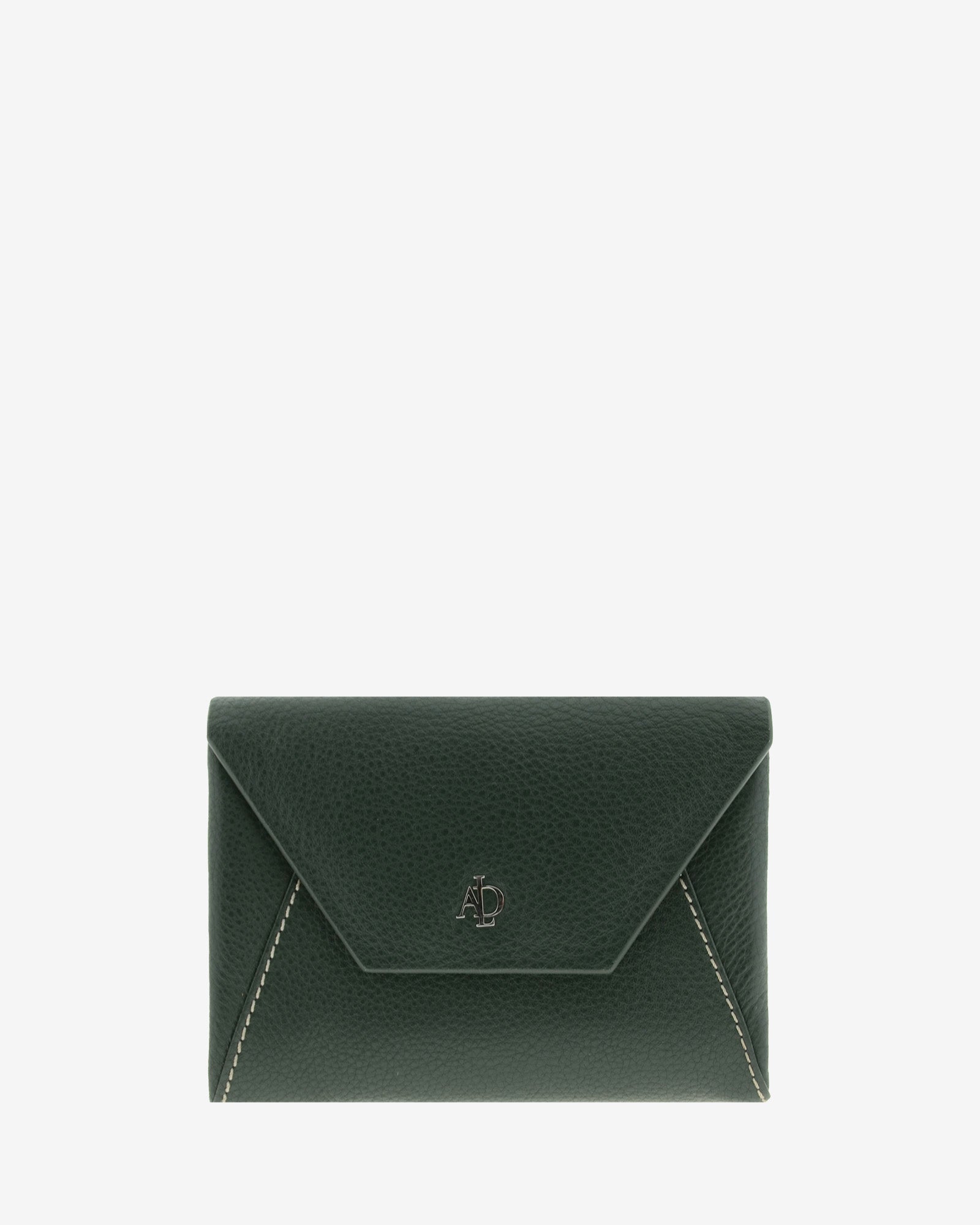Cartera pequena de mujer en piel auténtica de color verde con forma de sobre. Ref. 4236-5. Vista frontal