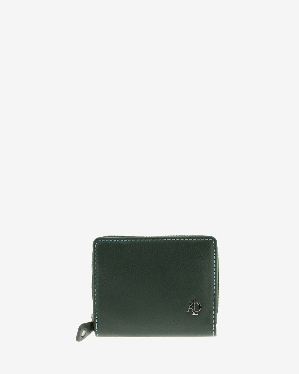 Cartera pequena compacta en piel autentica de color verde, lisa con logo Adapell. Ref. 4238-5. Vista frontal.