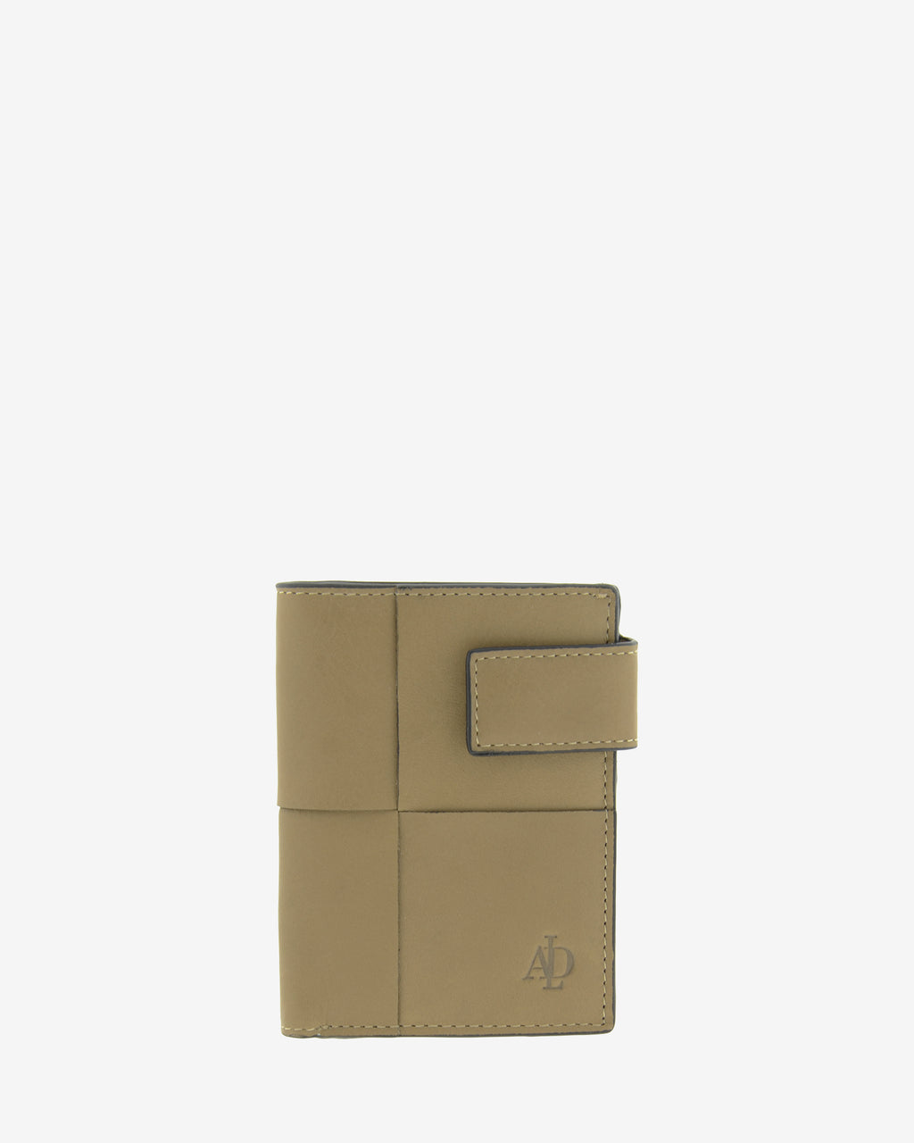 Cartera vertical compacta de piel color topo con RFID y cierre de botón, vista frontal, ref. 1666-12
