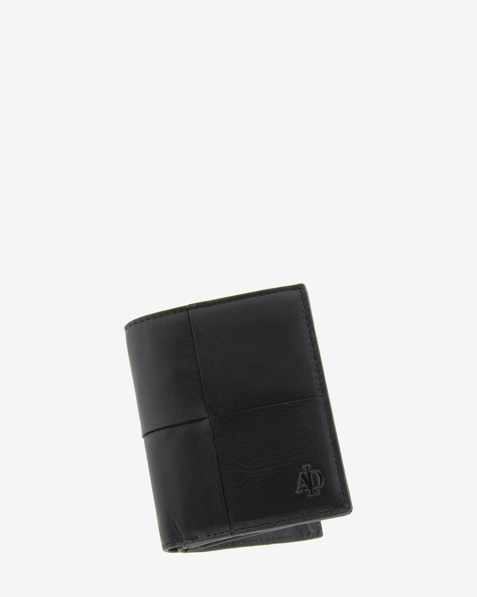 Cartera vertical de piel color negro con RFID, vista diagonal frontal, ref. 1665-1