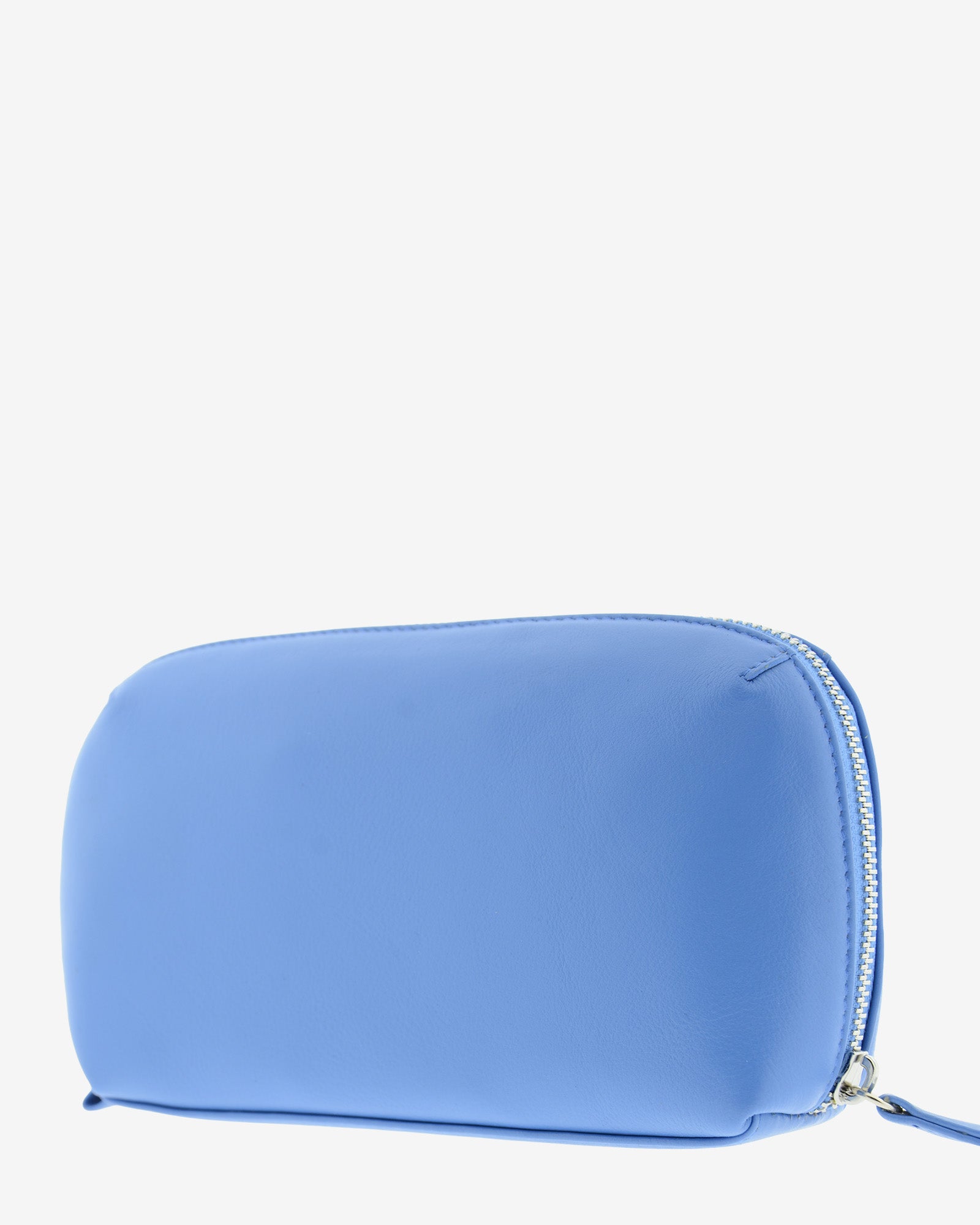 Tech pouch, estuche tecnológico en piel auténtica en color azul, ref. 8085-14,  con RFID y cierre de cremallera, vista diagonal trasera