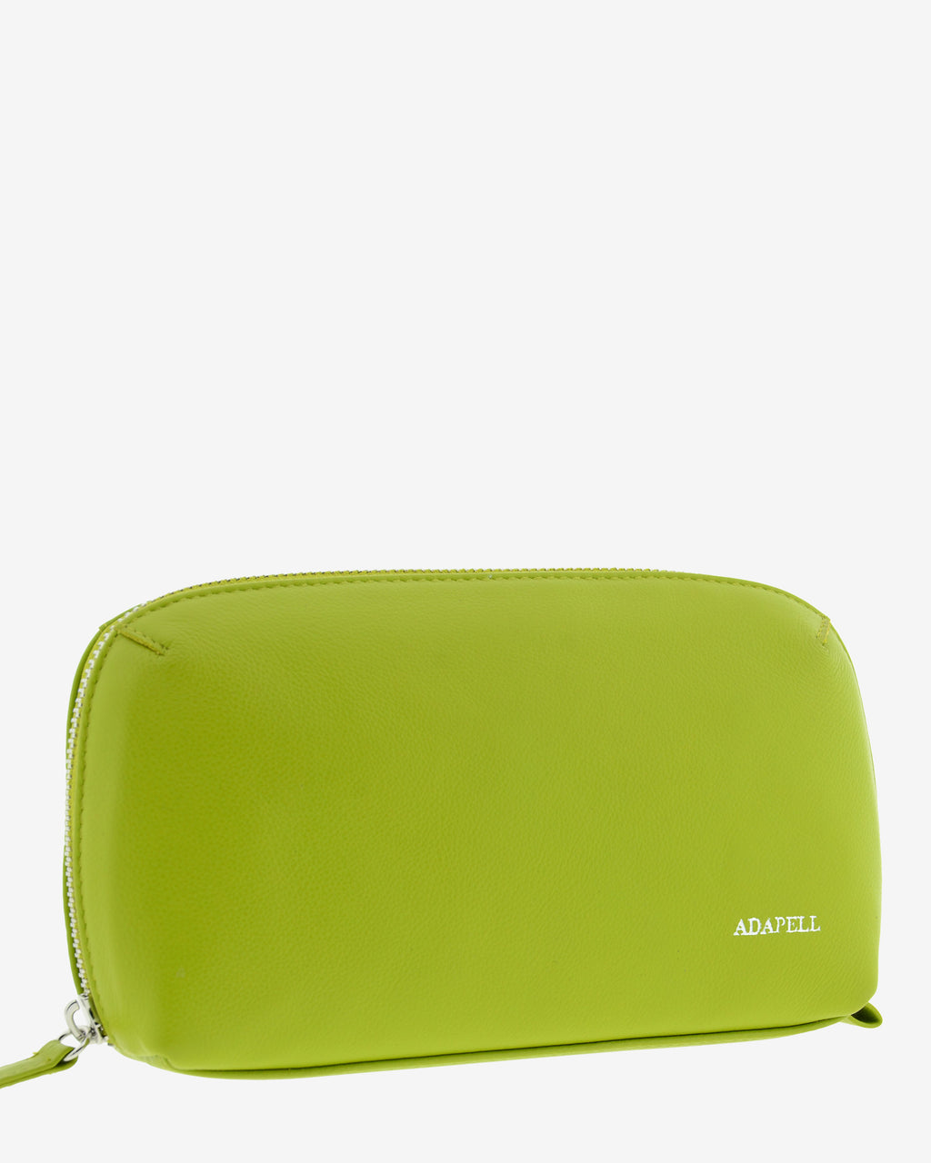 Tech pouch, estuche tecnológico en piel auténtica en color lima, ref. 8085-17,  con RFID y cierre de cremallera, vista diagonal frontal