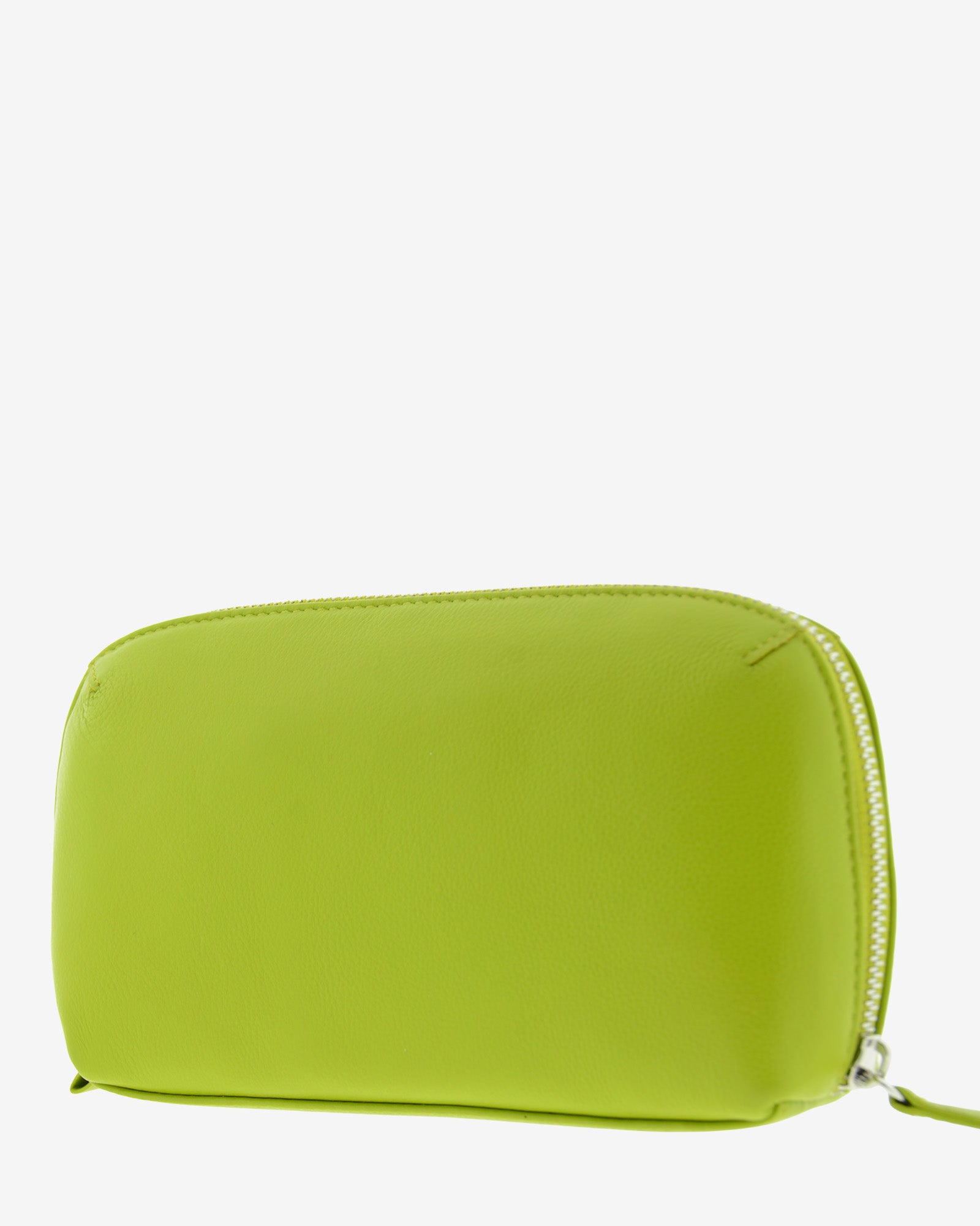 Tech pouch, estuche tecnológico en piel auténtica en color lima, ref. 8085-17,  con RFID y cierre de cremallera, vista diagonal trasera