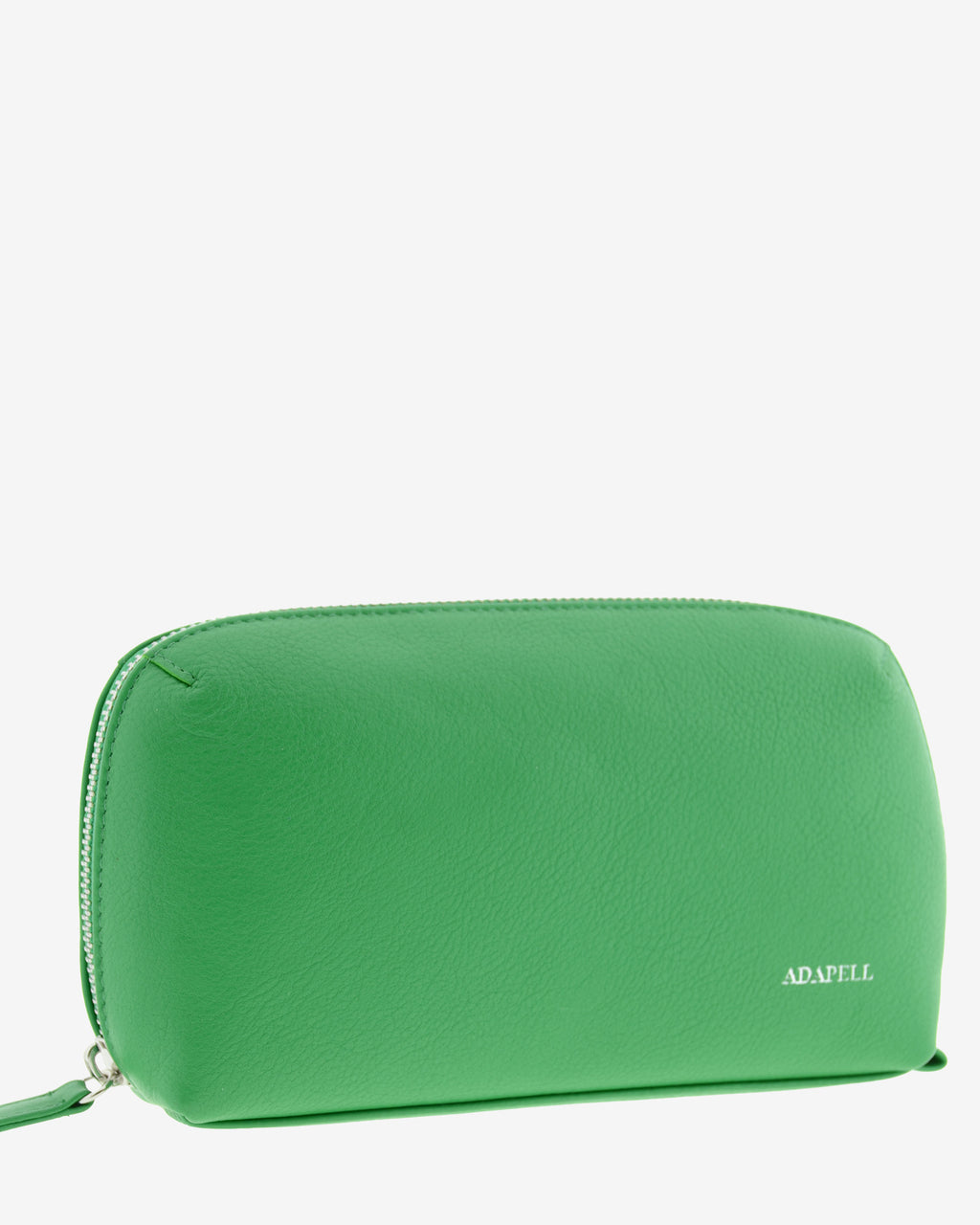 Tech pouch, estuche tecnológico en piel auténtica ref. 8085-5, en color verde y cierre de cremallera, vista diagonal frontal