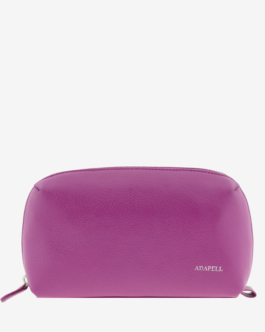 Tech pouch, estuche tecnológico en piel auténtica en color lila y cierre de cremallera, vista frontal