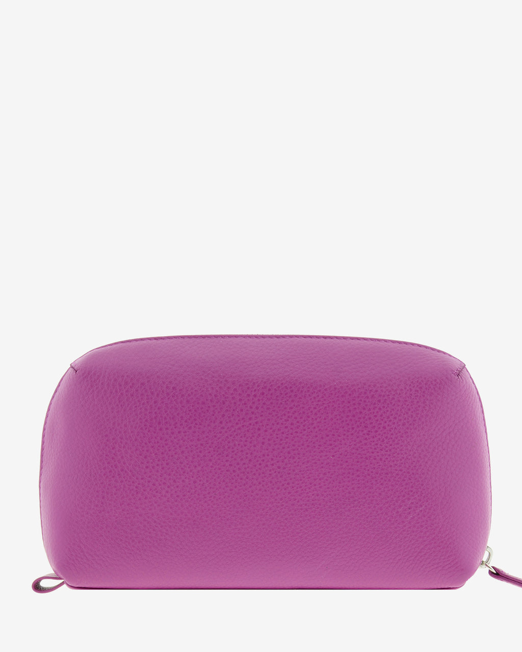 Tech pouch, estuche tecnológico en piel auténtica en color lila y cierre de cremallera, vista trasera