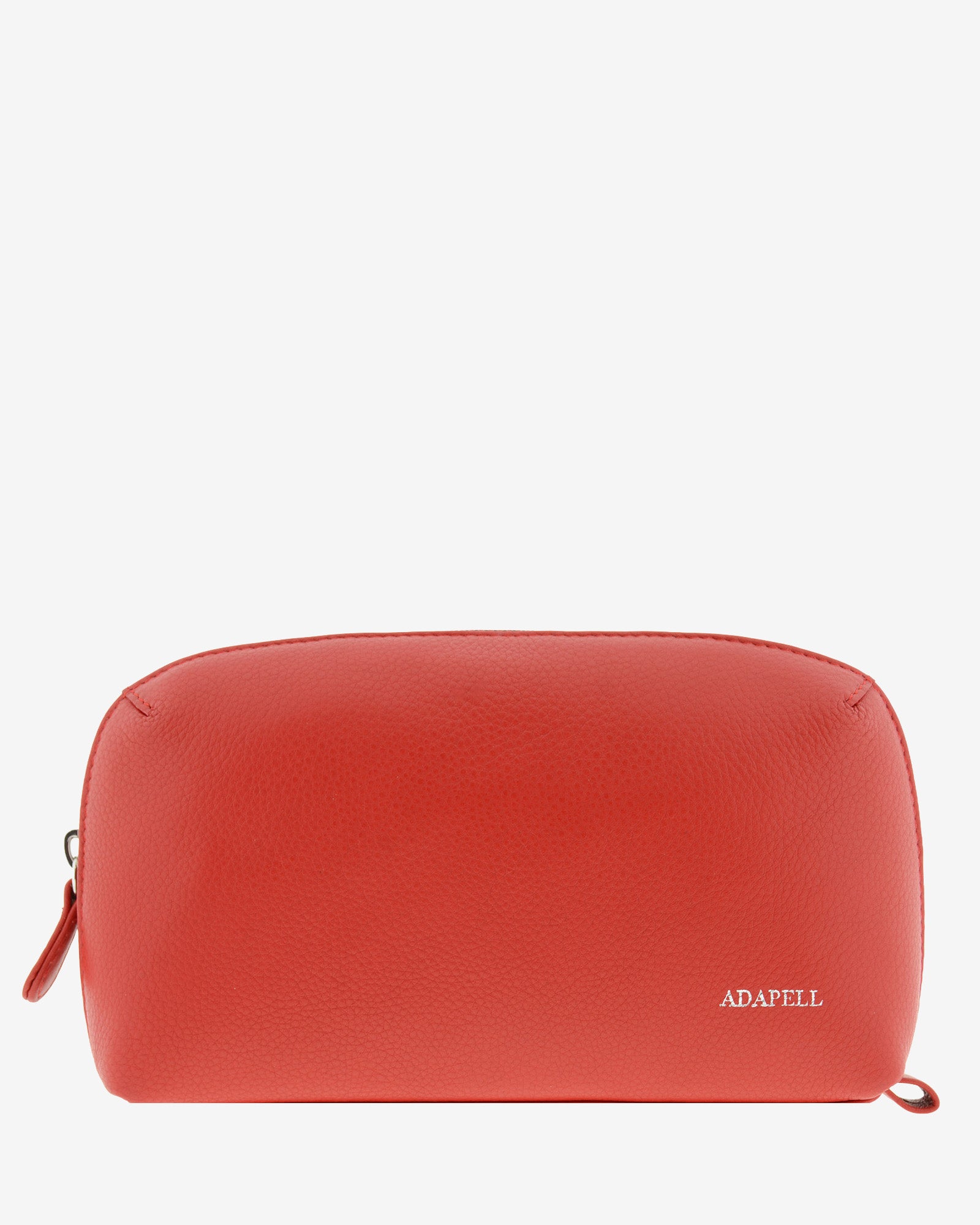 Tech pouch, estuche tecnológico en piel auténtica en color rojo y cierre de cremallera, vista frontal