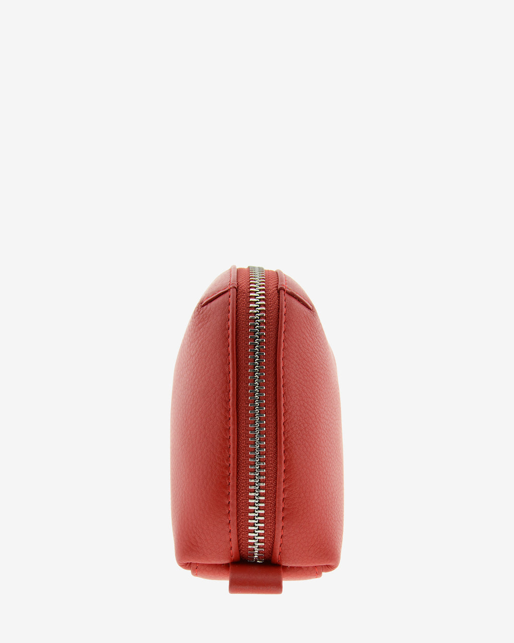 Tech pouch, estuche tecnológico en piel auténtica en color rojo y cierre de cremallera, vista lateral