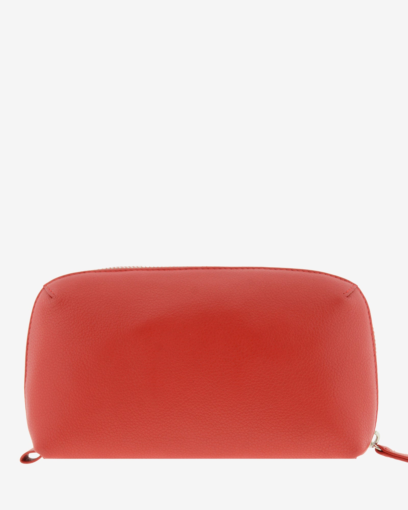 Tech pouch, estuche tecnológico en piel auténtica en color rojo y cierre de cremallera, vista trasera