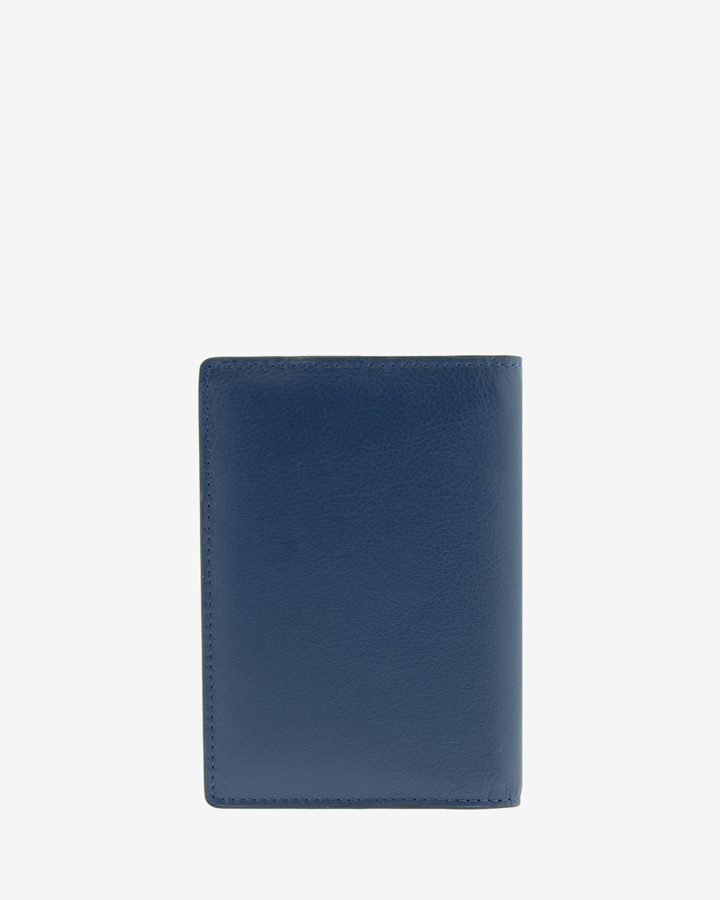 Funda pasaporte en piel auténtica muy suave de color azul marino y cantos en negro, ref. 8087-20, con protección RFID, vista trasera
