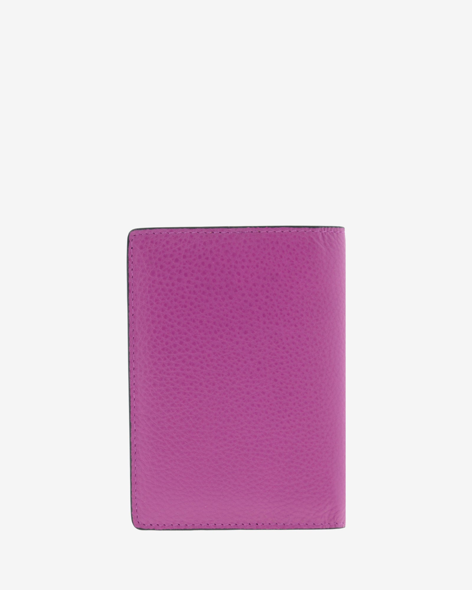 Funda pasaporte en piel auténtica muy suave de color lila y cantos en negro, ref. 8087-4, con protección RFID, vista trasera
