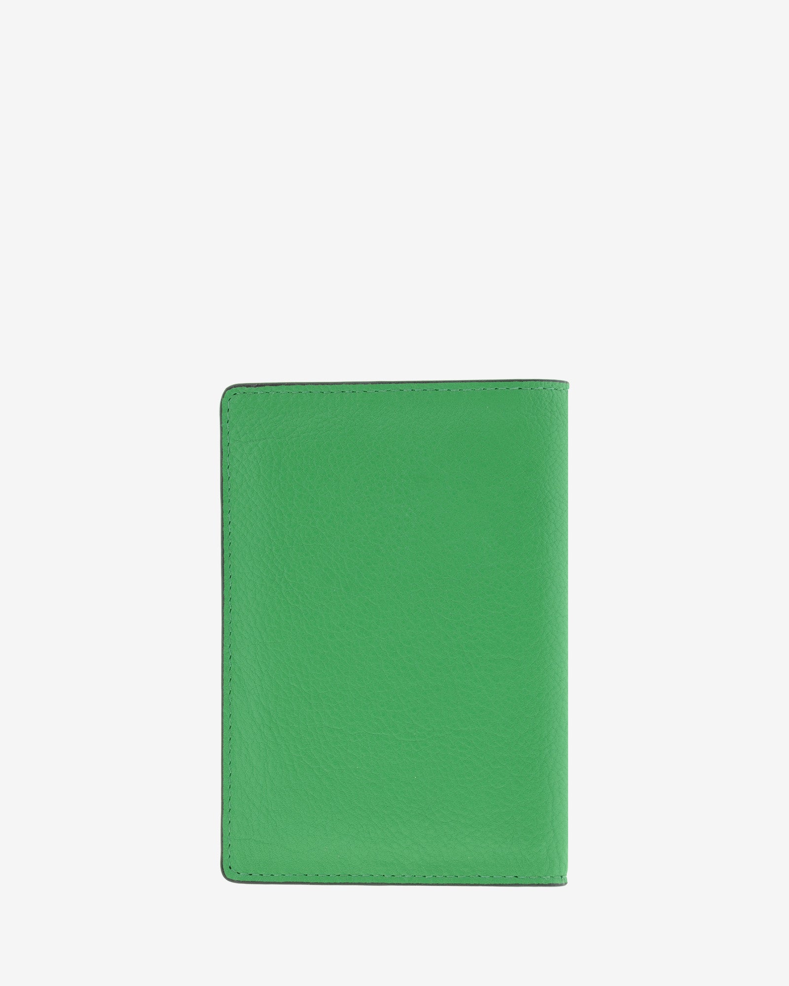 Funda pasaporte en piel auténtica muy suave de color verde y cantos en negro, ref. 8087-5, con protección RFID, vista trasera 
