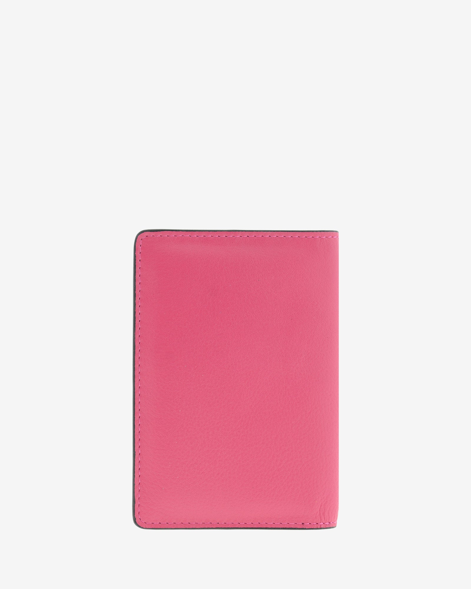 Funda pasaporte en piel auténtica muy suave de color fucsia y cantos en negro, ref. 8087-25, con protección RFID, vista trasera