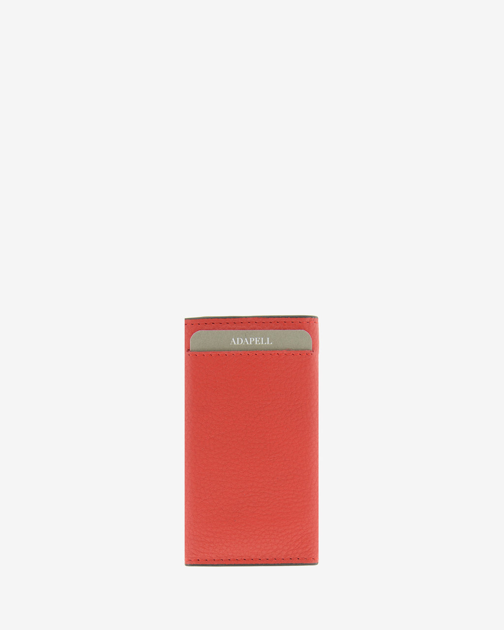 Llavero en piel auténtica de color rojo y bordes en negro, con interior de mosquetón para 6 llaves y exterior con compartimento para tarjeta, vista trasera