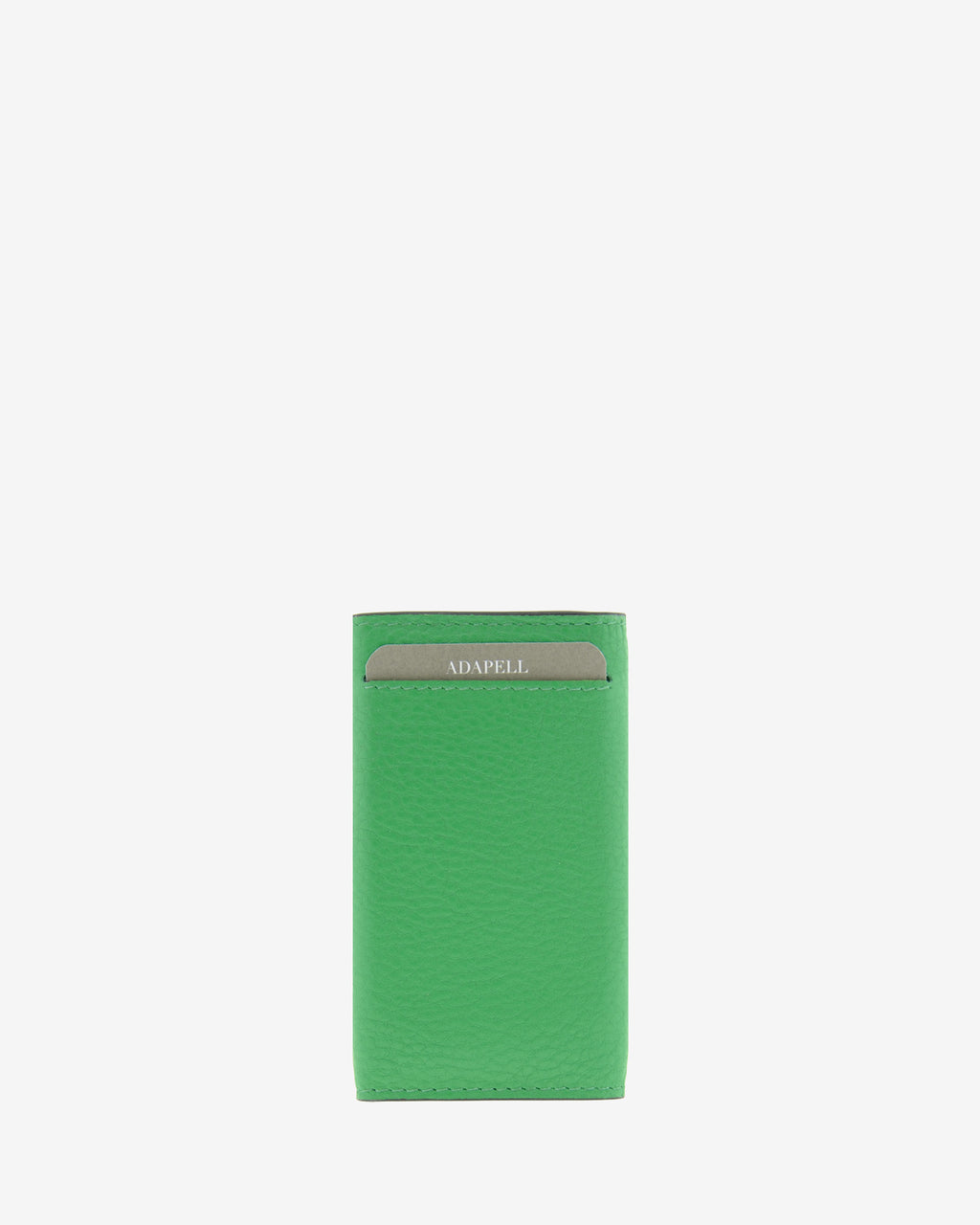 Llavero en piel auténtica de color verde, ref. 8084-5 y bordes en negro, con interior de piel, mosquetón para 6 llaves y exterior con compartimento para tarjeta, vista trasera