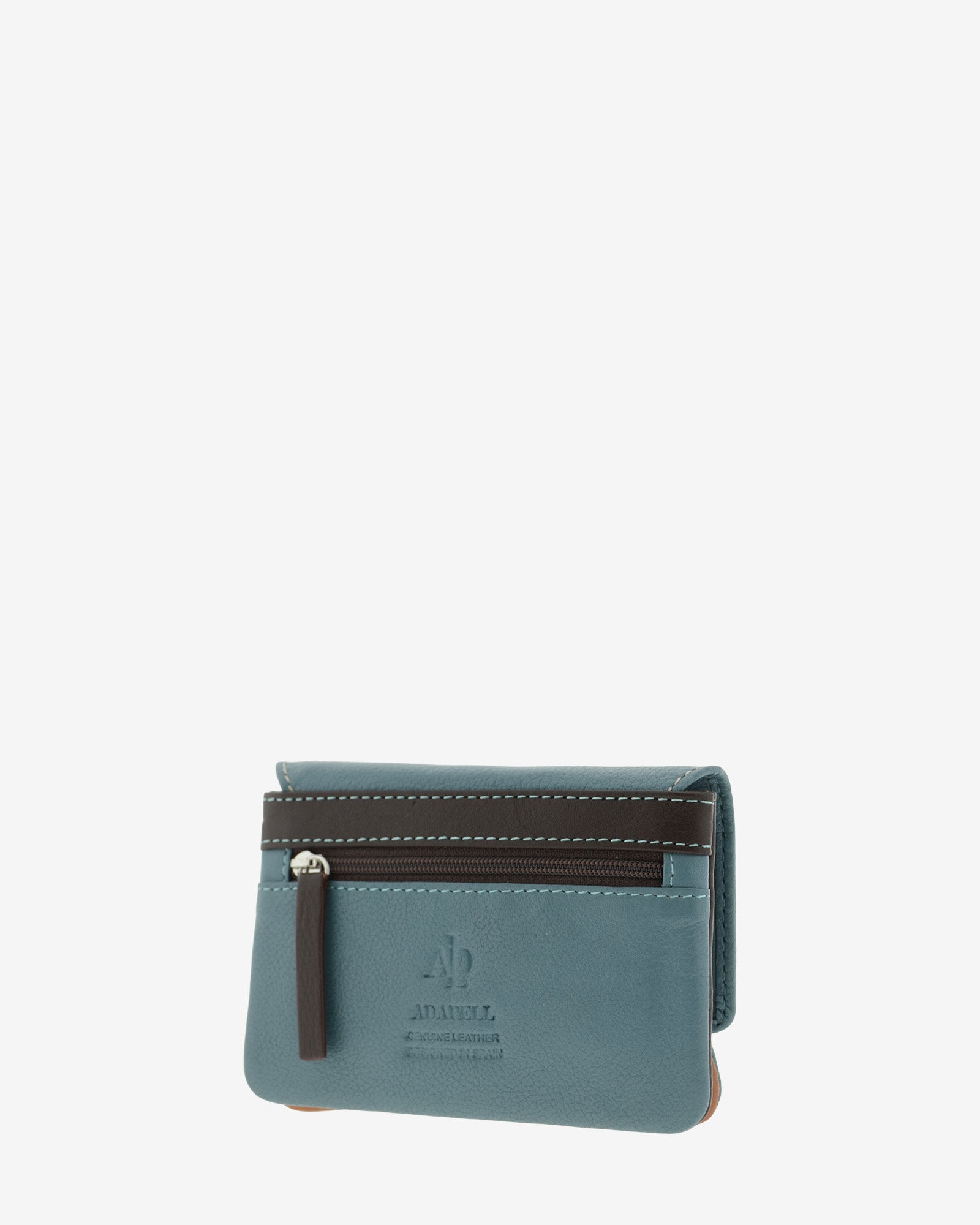 Monedero de mujer de piel Adapell en color azul vista diagonal trasera con cremallera  ref. 4245-14