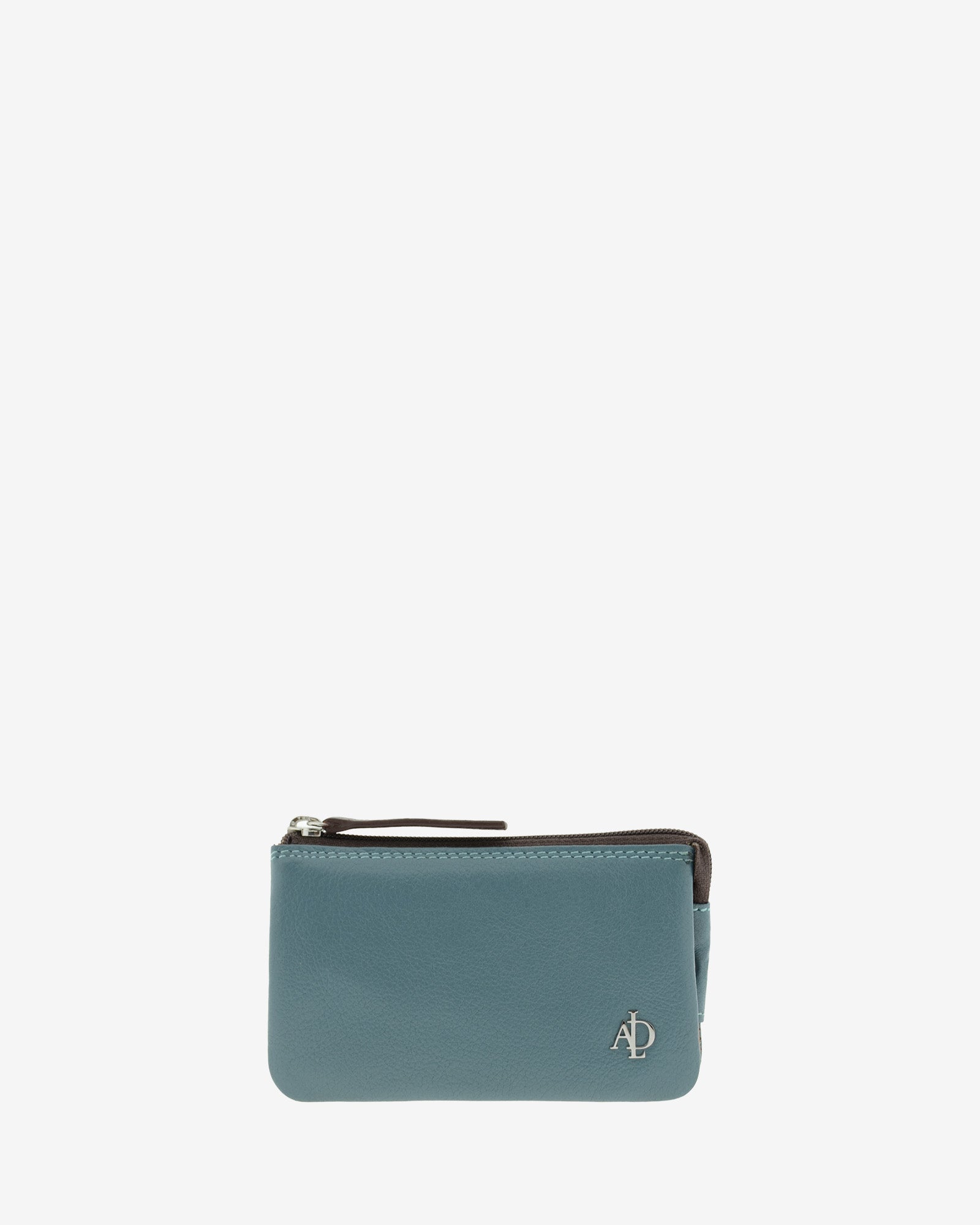 Monedero tarjetero de piel Adapell en color azul con cierre de cremallera ref. 4246-14 vista frontal.