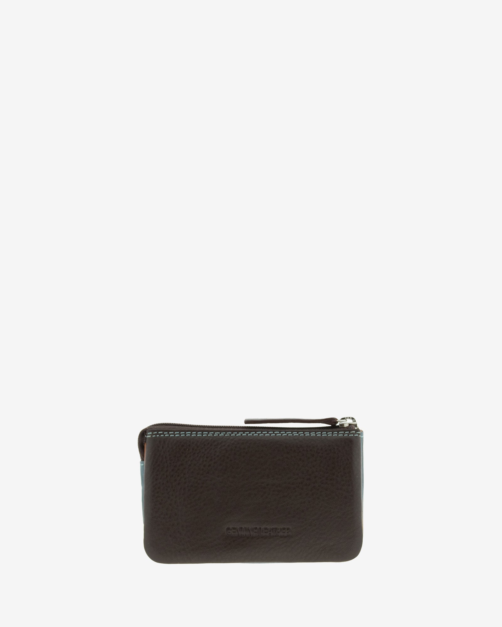 Monedero tarjetero de piel Adapell en color azul con cierre de cremallera ref. 4246-14 vista trasera en marron chocolate.